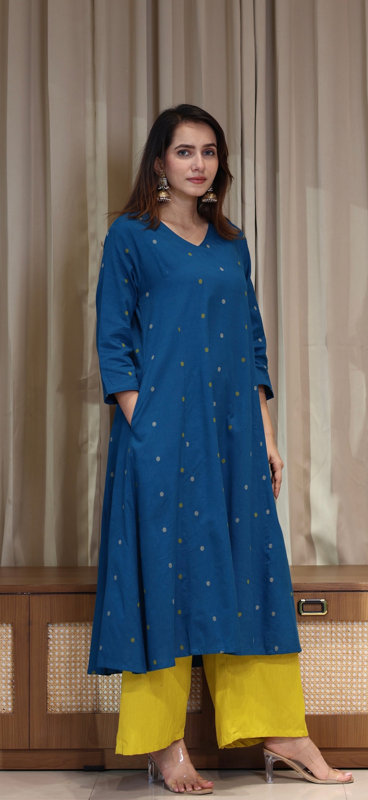 Gulnaz Mercerised Cotton Handwoven Kurta - Blue