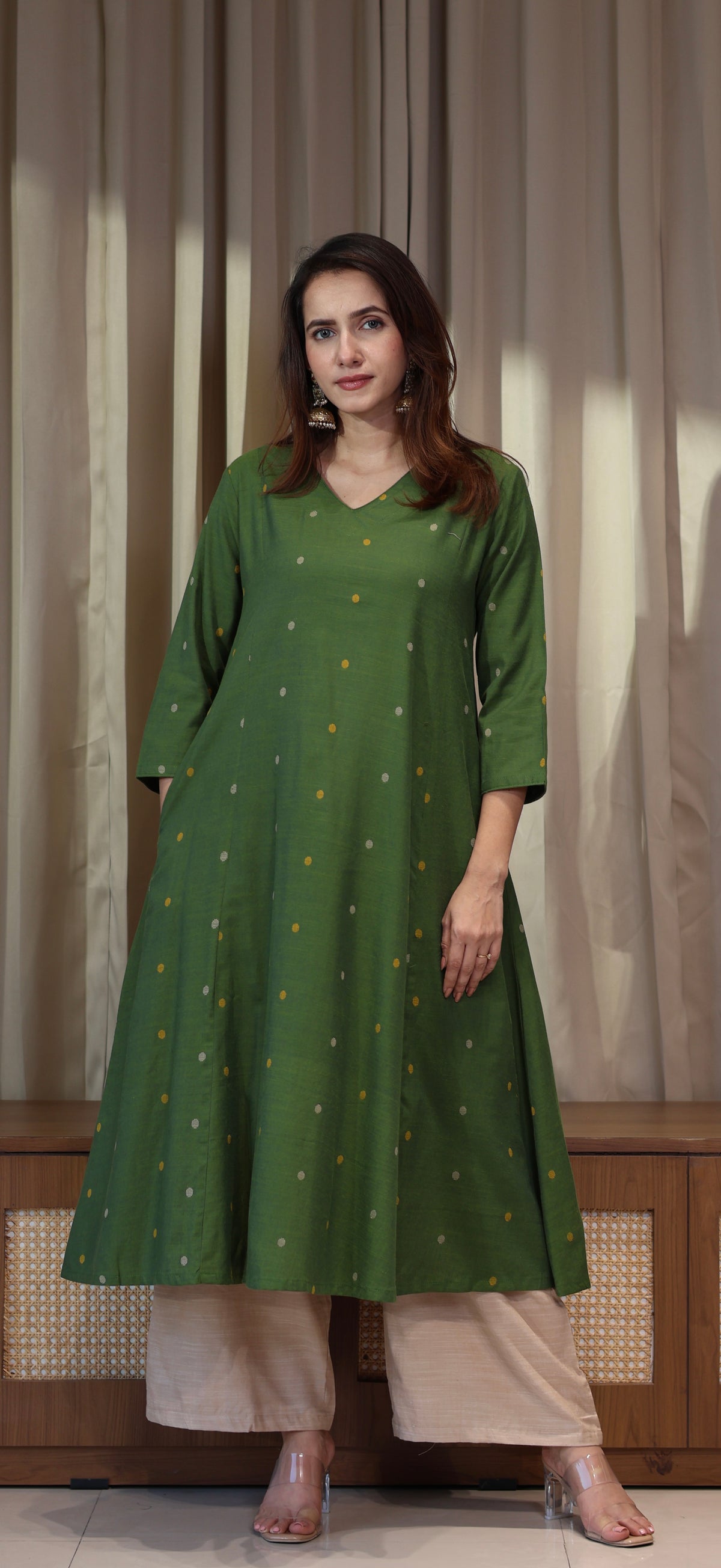 Naima Mercerised Cotton Handwoven Kurta - Green