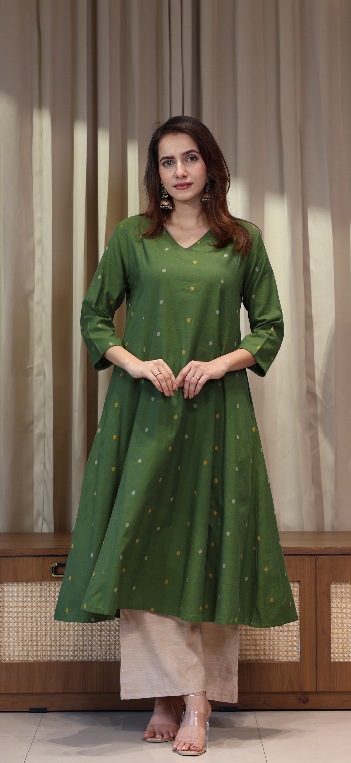 Naima Mercerised Cotton Handwoven Kurta - Green