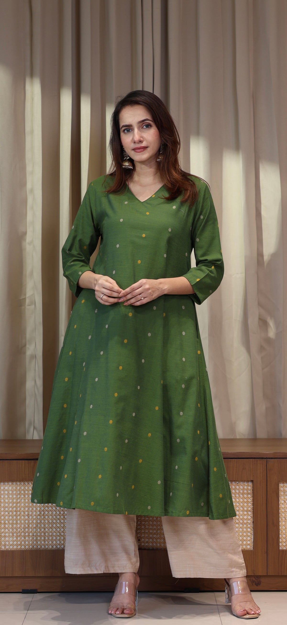 Naima Mercerised Cotton Handwoven Kurta - Green