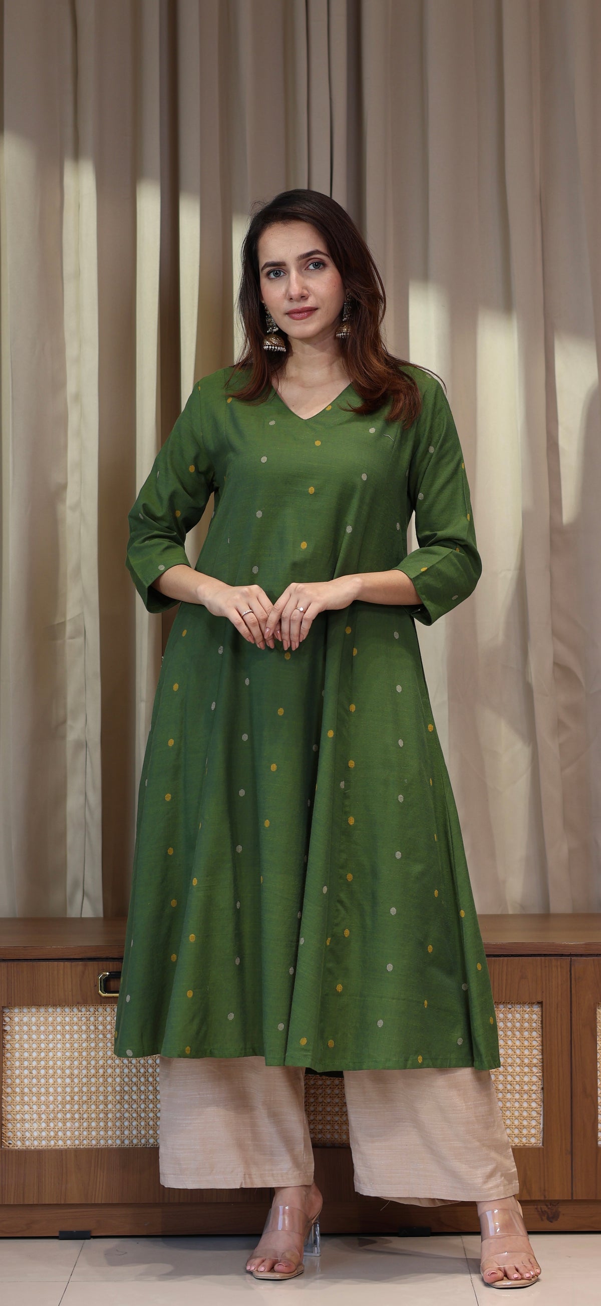 Naima Mercerised Cotton Handwoven Kurta - Green