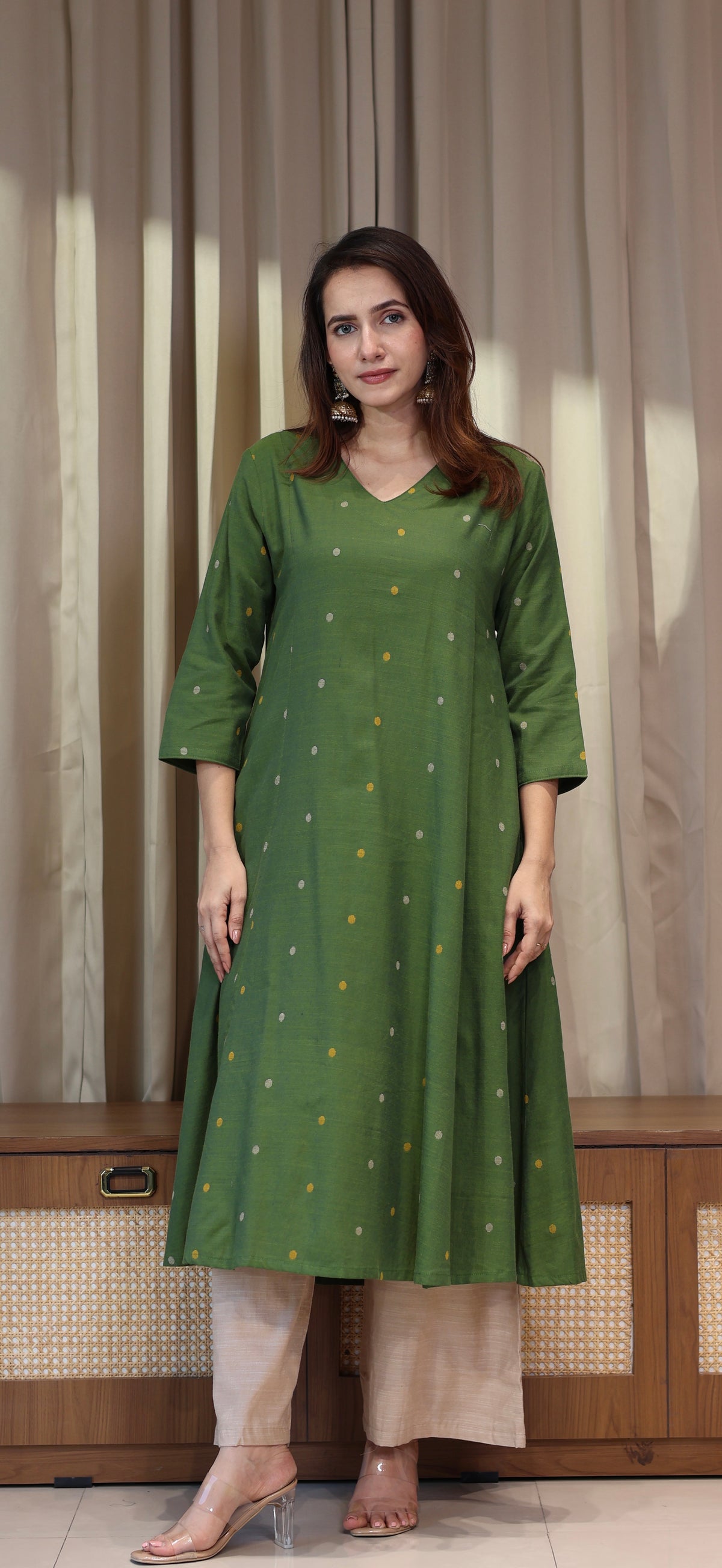Naima Mercerised Cotton Handwoven Kurta - Green