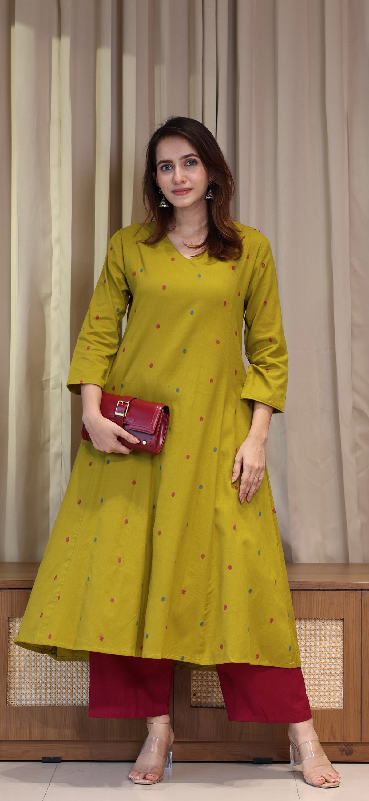Shaisha Mercerised Cotton Handwoven Kurta - Mustard Olive