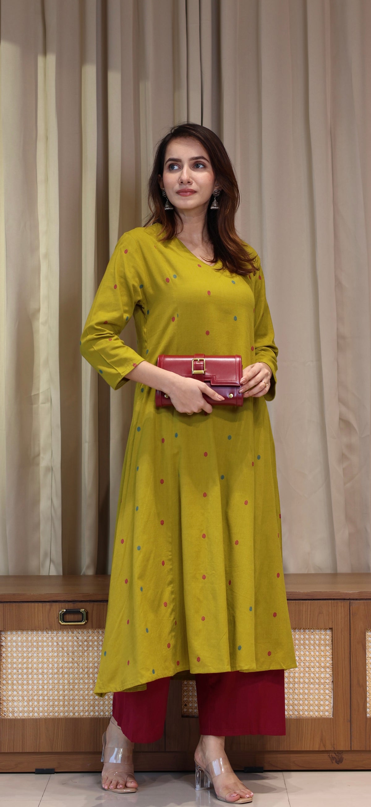 Shaisha Mercerised Cotton Handwoven Kurta - Mustard Olive