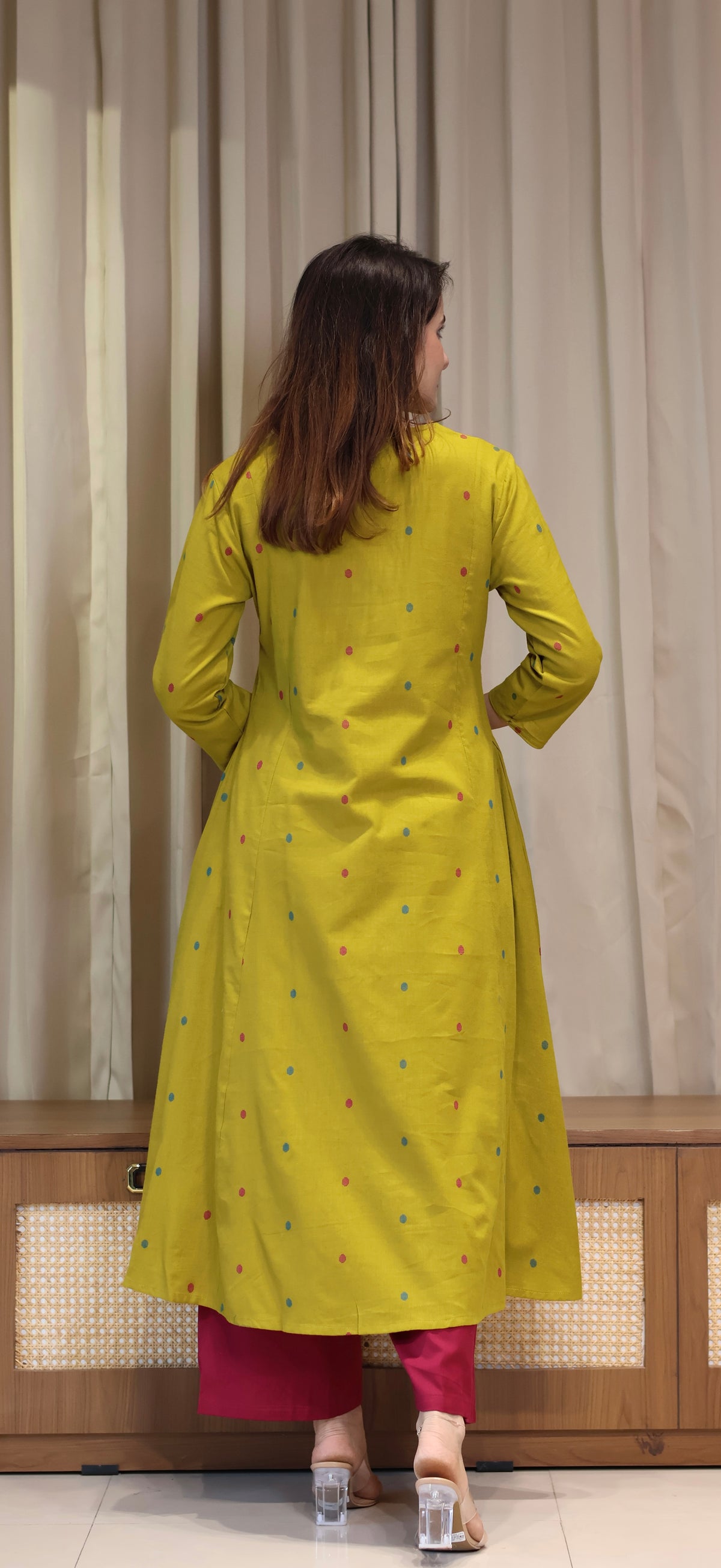 Shaisha Mercerised Cotton Handwoven Kurta - Mustard Olive