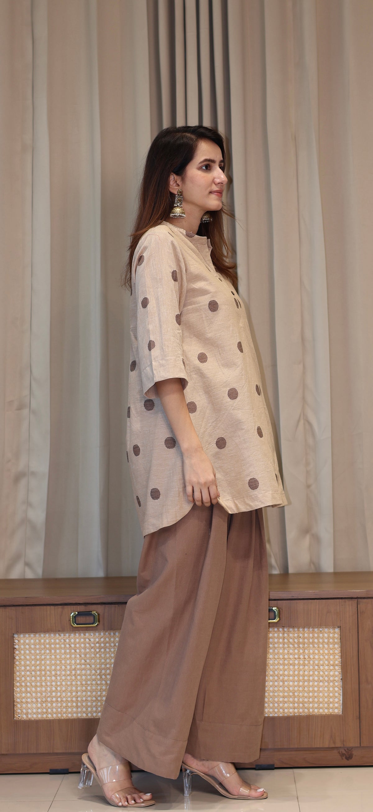 Shubhi Handwoven Cotton Kali Kurta Set - Beige