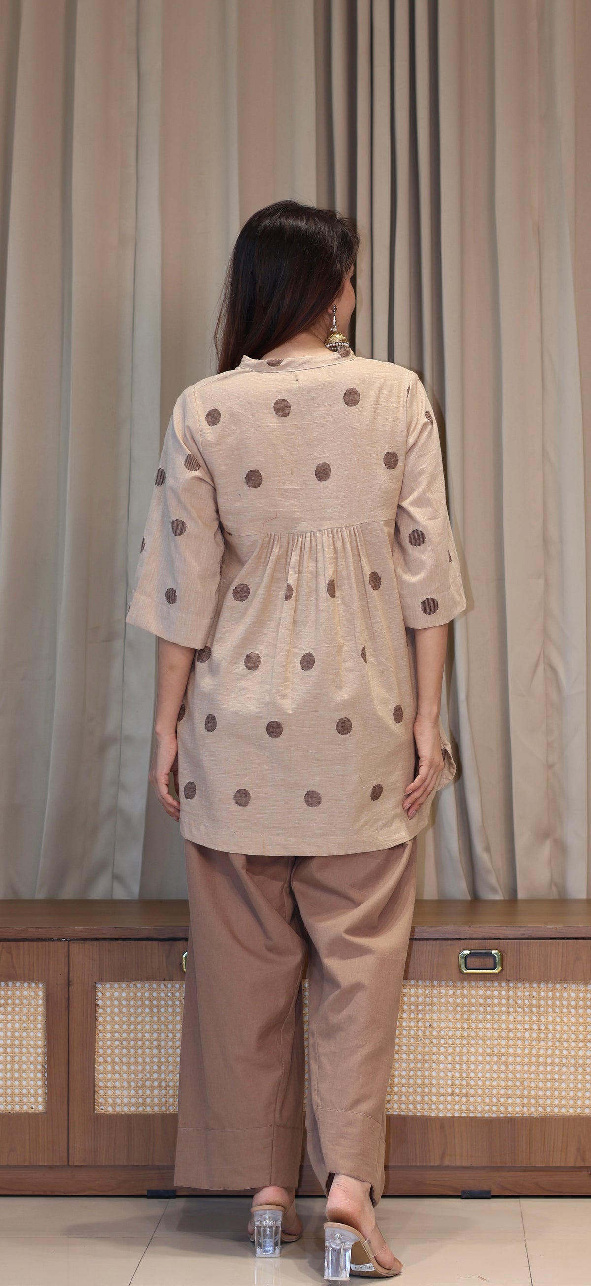 Shubhi Handwoven Cotton Kali Kurta Set - Beige