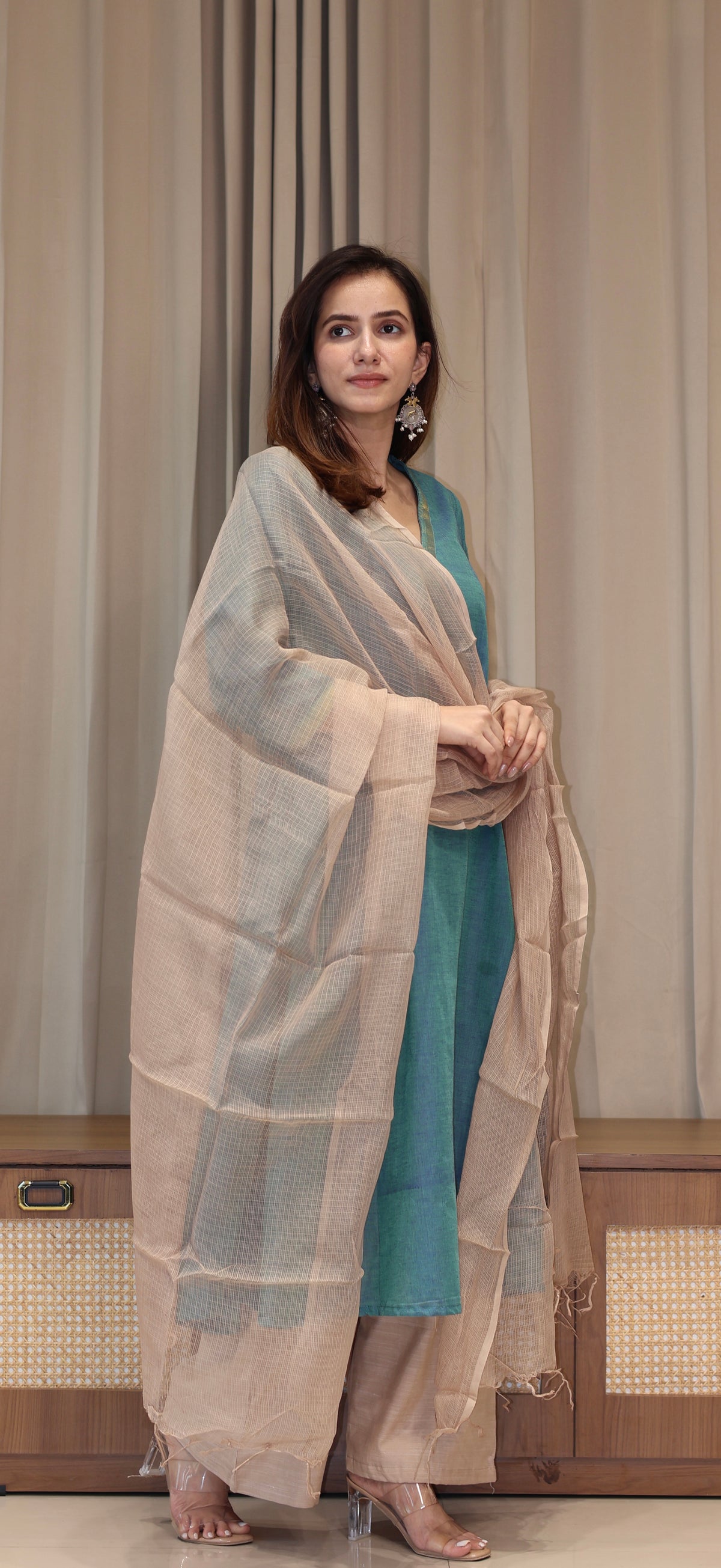 Shobha Mangalgiri Cotton Kali Kurta With Nizam Border - Blue
