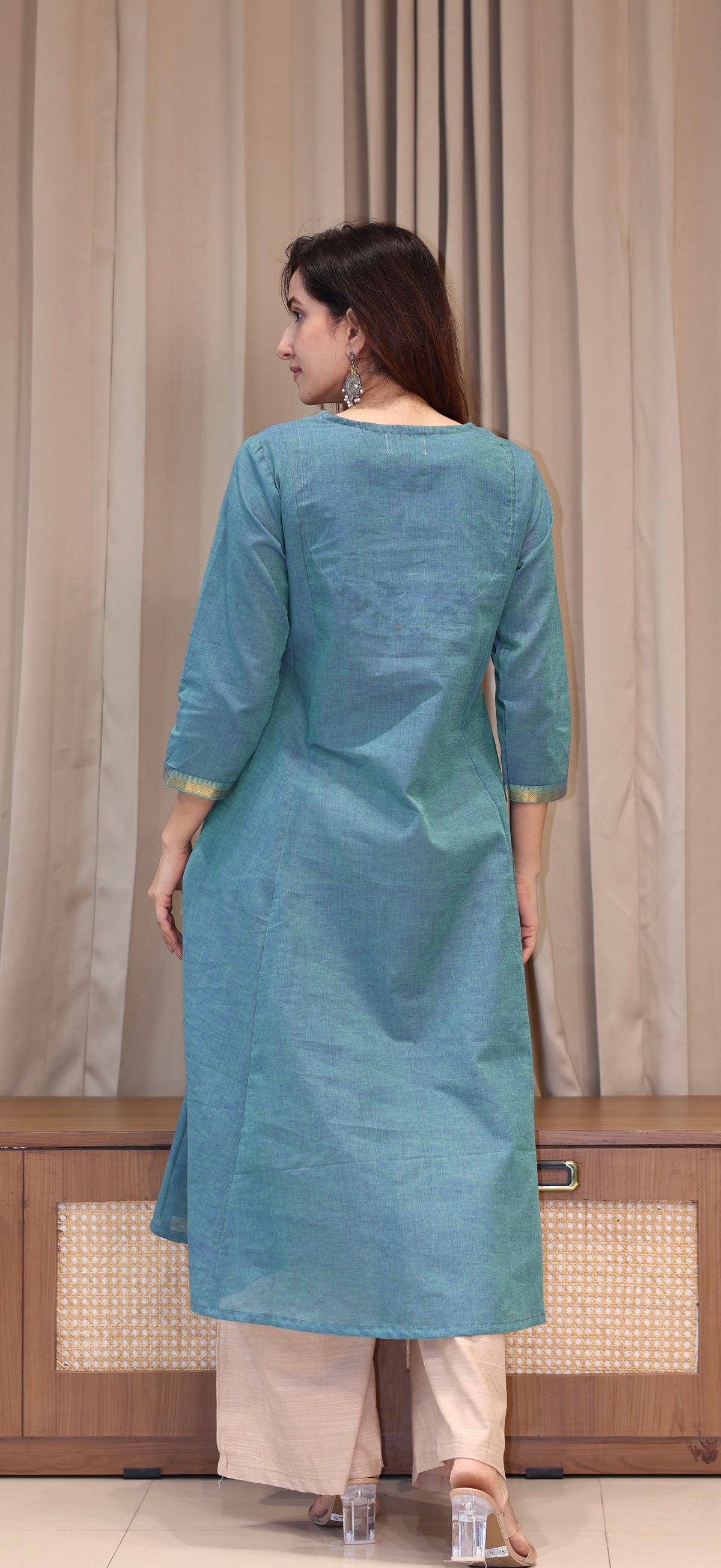 Shobha Mangalgiri Cotton Kali Kurta With Nizam Border - Blue