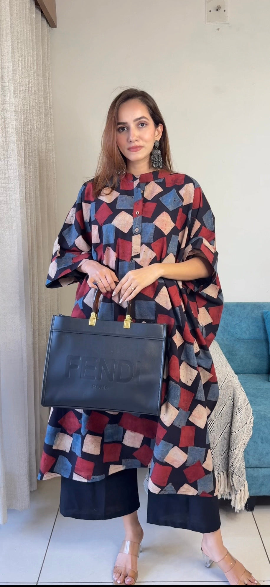 August Ajrakh Cotton Kaftan Co-ord - Black