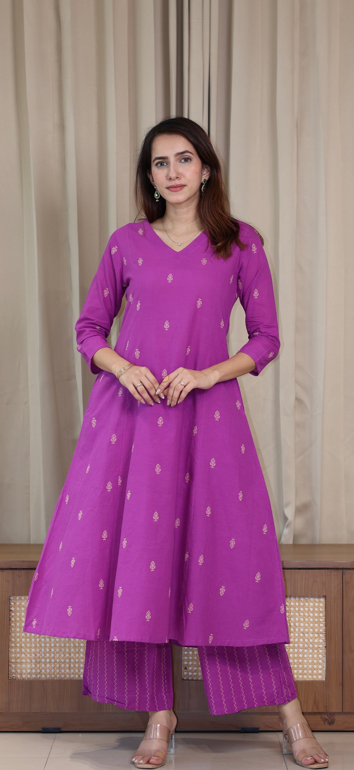 Nargis Handwoven Cotton Kurta- Lavender