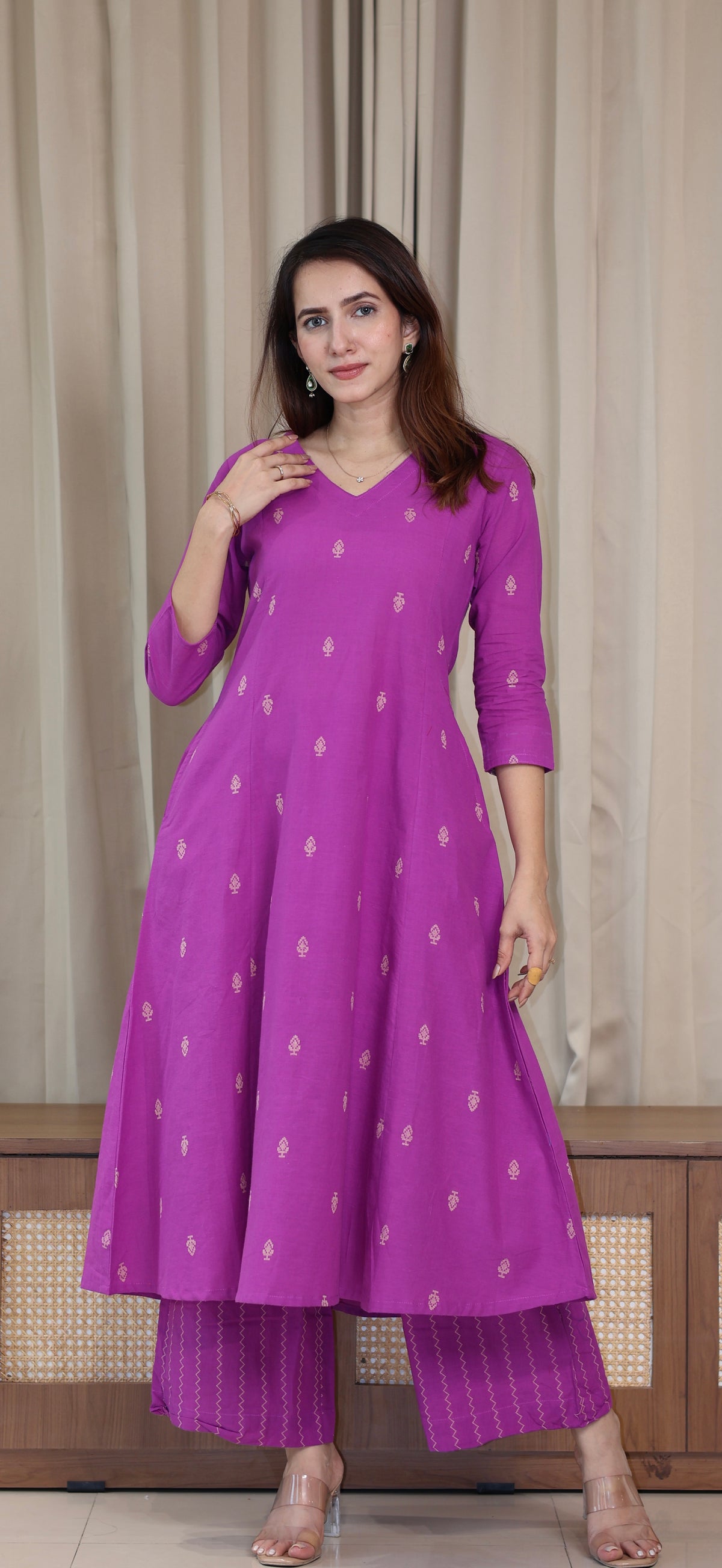 Nargis Handwoven Cotton Kurta- Lavender