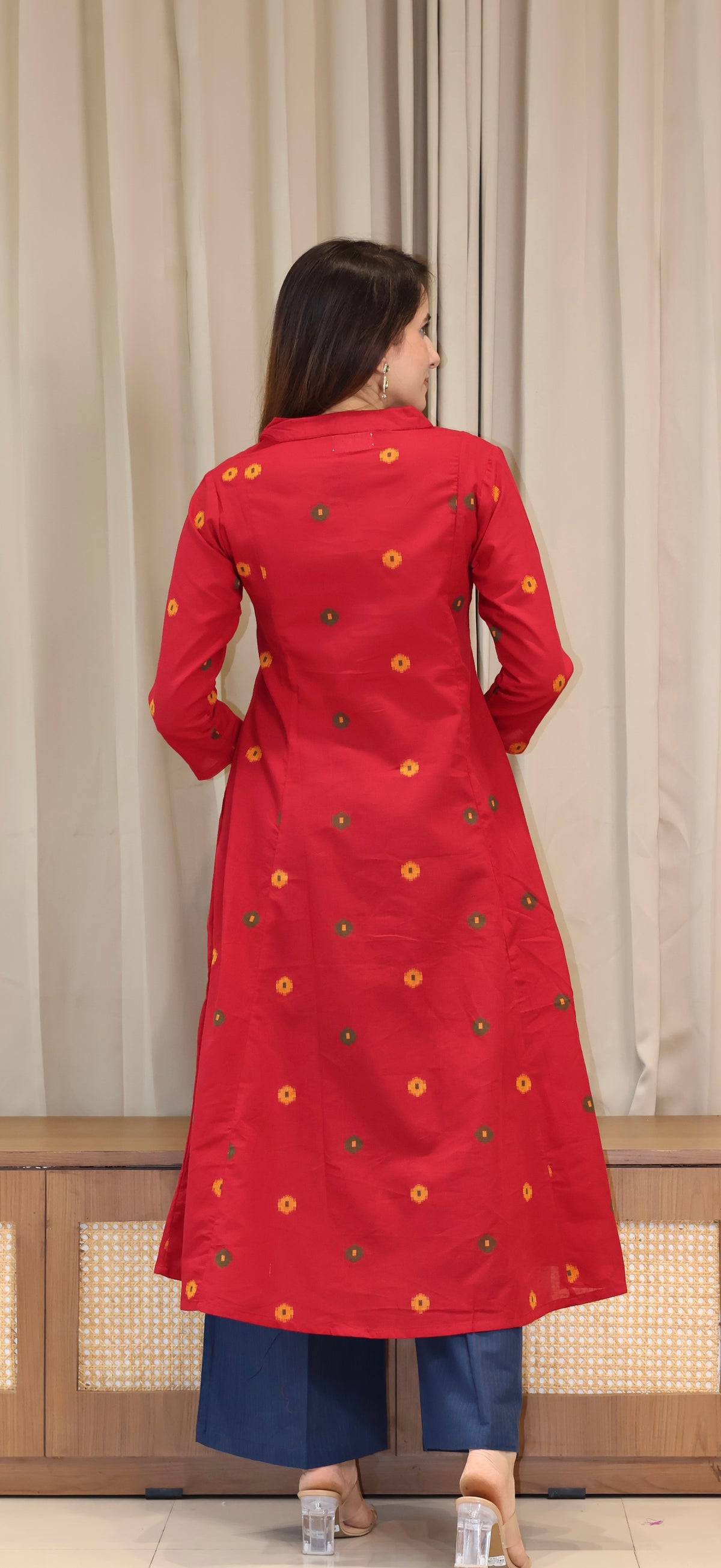 Spiti Handwoven Cotton Kurta- Red/Blue