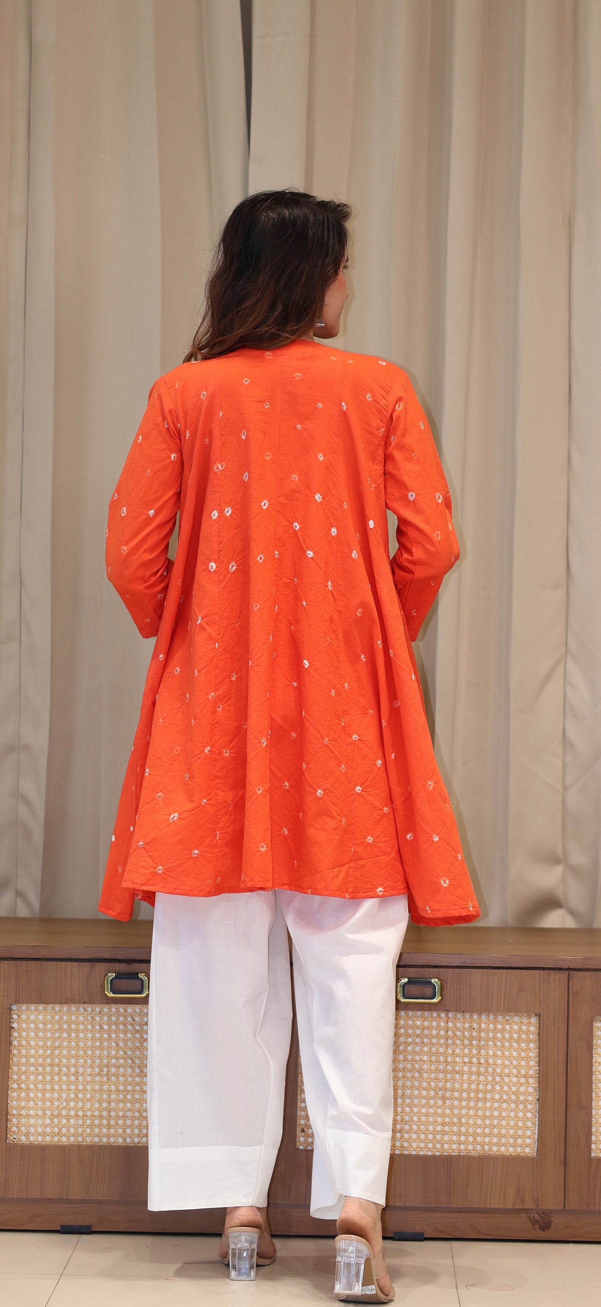 Orange Bandhani Pure Cotton Kali Kurta