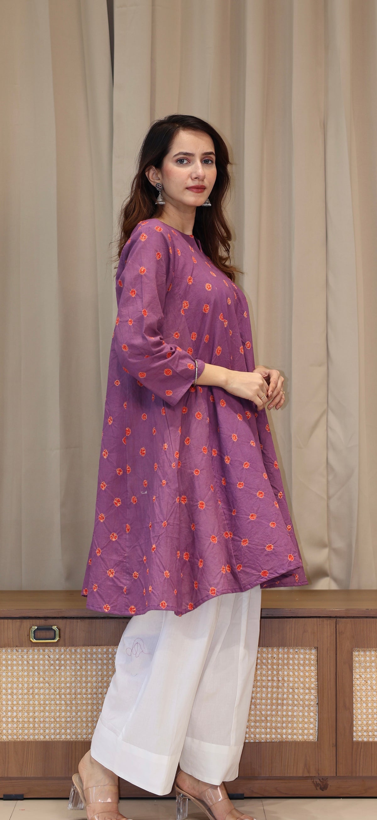 Wine-Red Bandhani Pure Cotton Kali Kurta