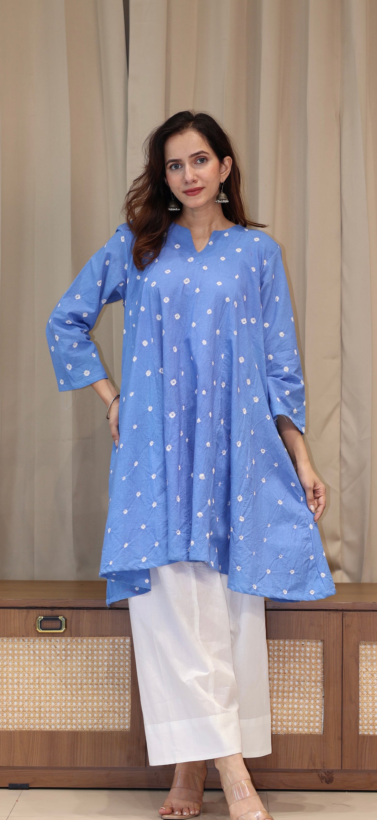 Light Blue Bandhani Pure Cotton Kali Kurta