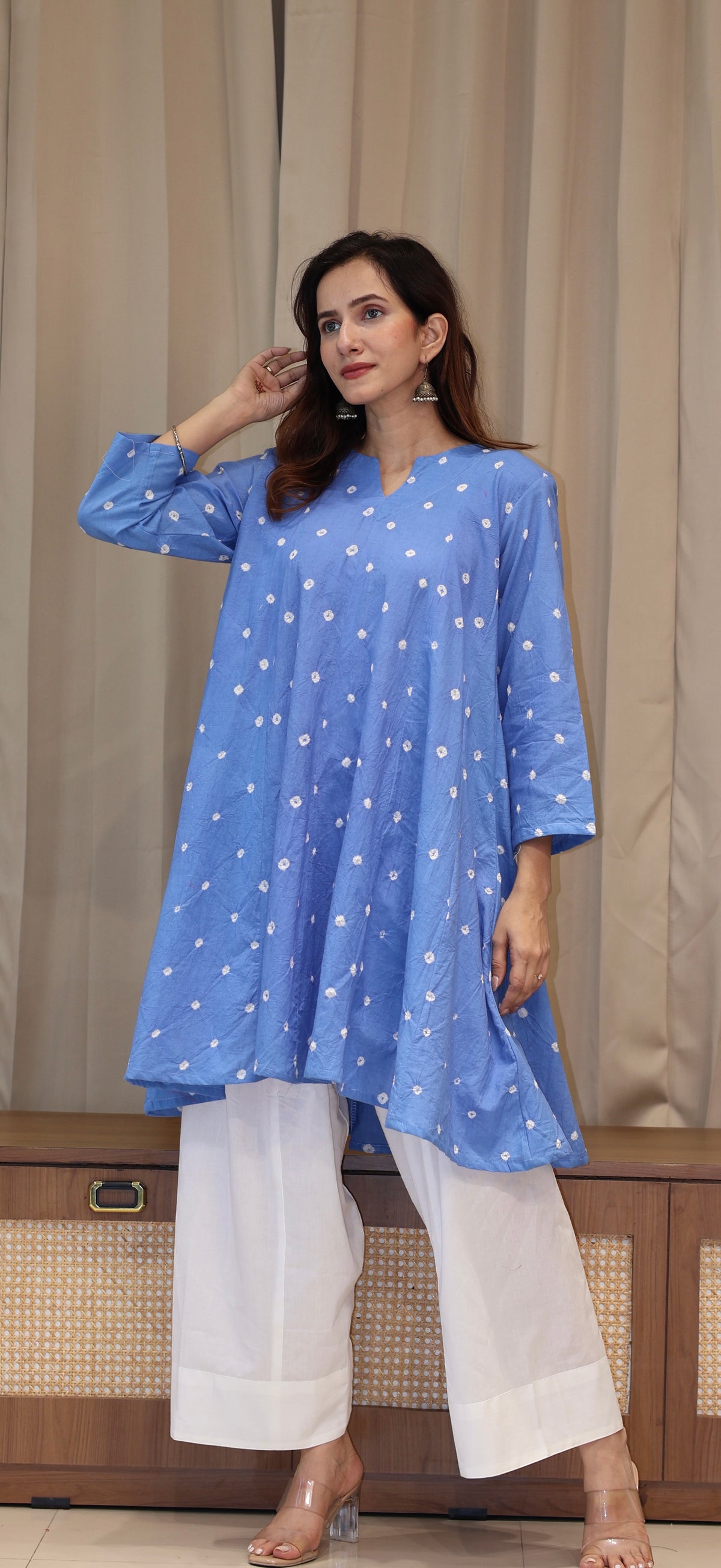 Light Blue Bandhani Pure Cotton Kali Kurta
