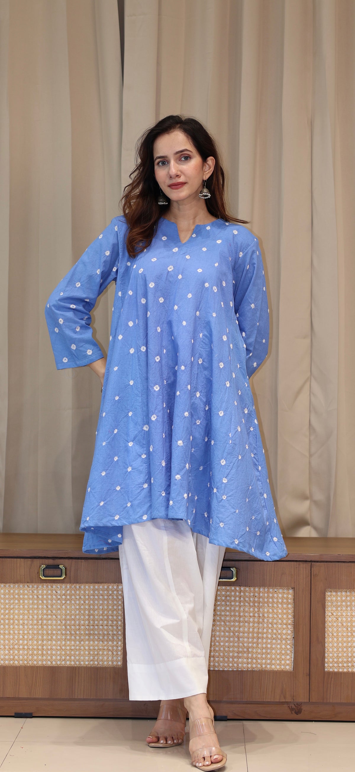 Light Blue Bandhani Pure Cotton Kali Kurta