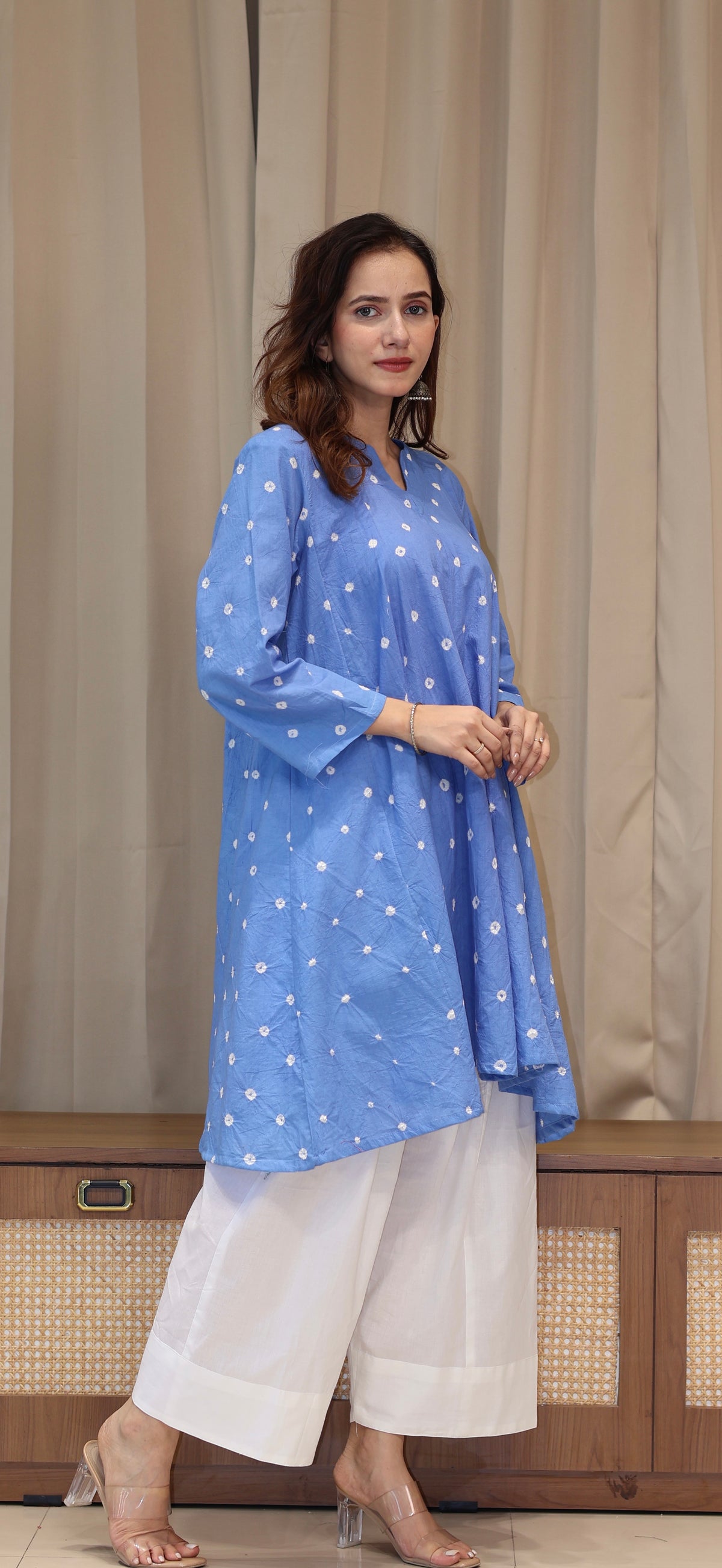 Light Blue Bandhani Pure Cotton Kali Kurta