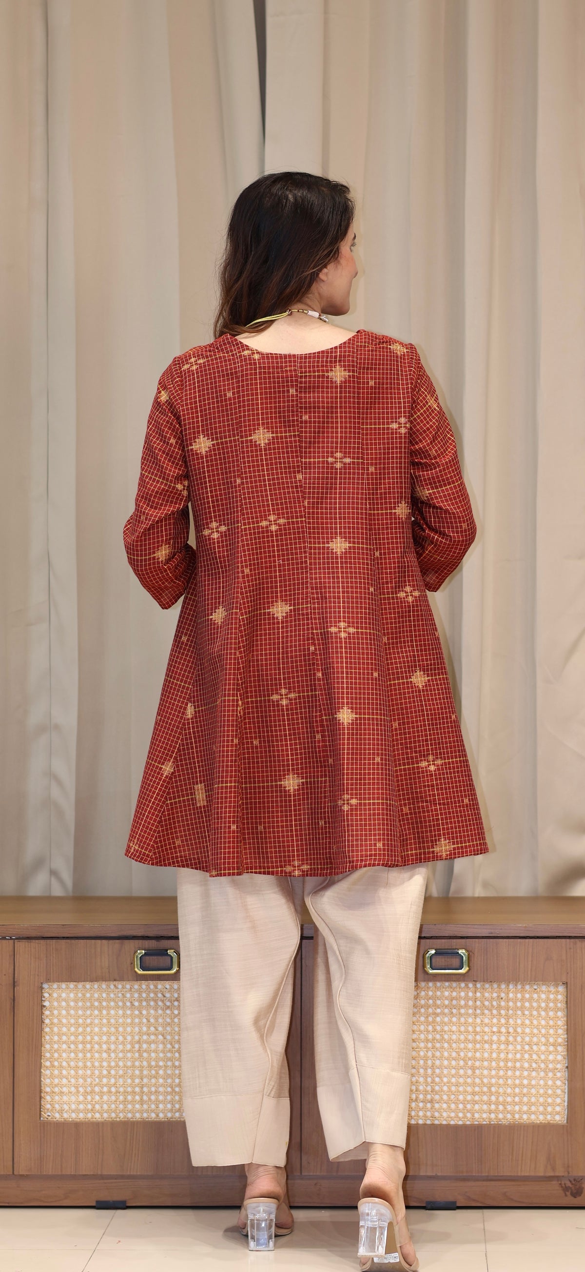 Zeenat Zari Handwoven Cotton Kali Kurta Set  - Maroon