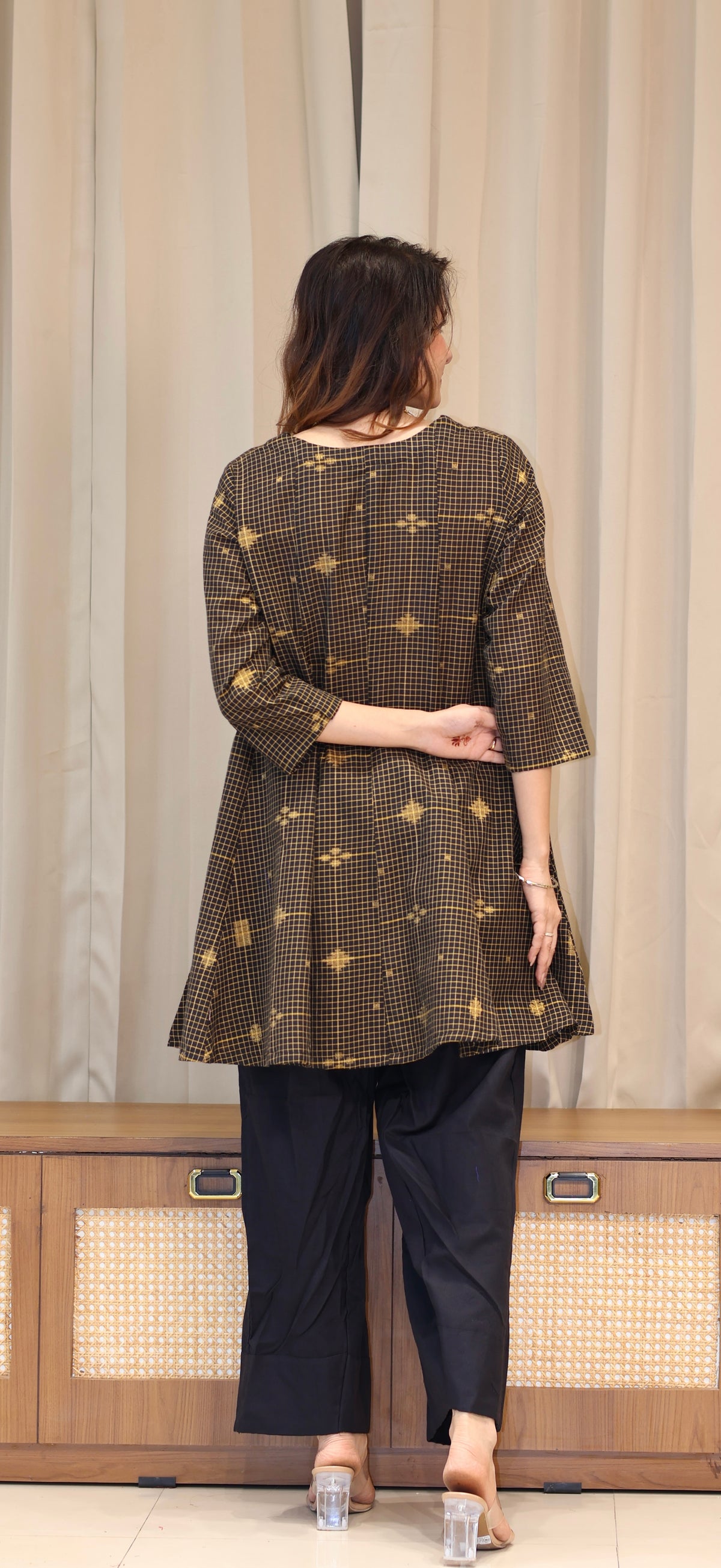 Paakiza Zari Handwoven Cotton Kali Kurta Set  - Black