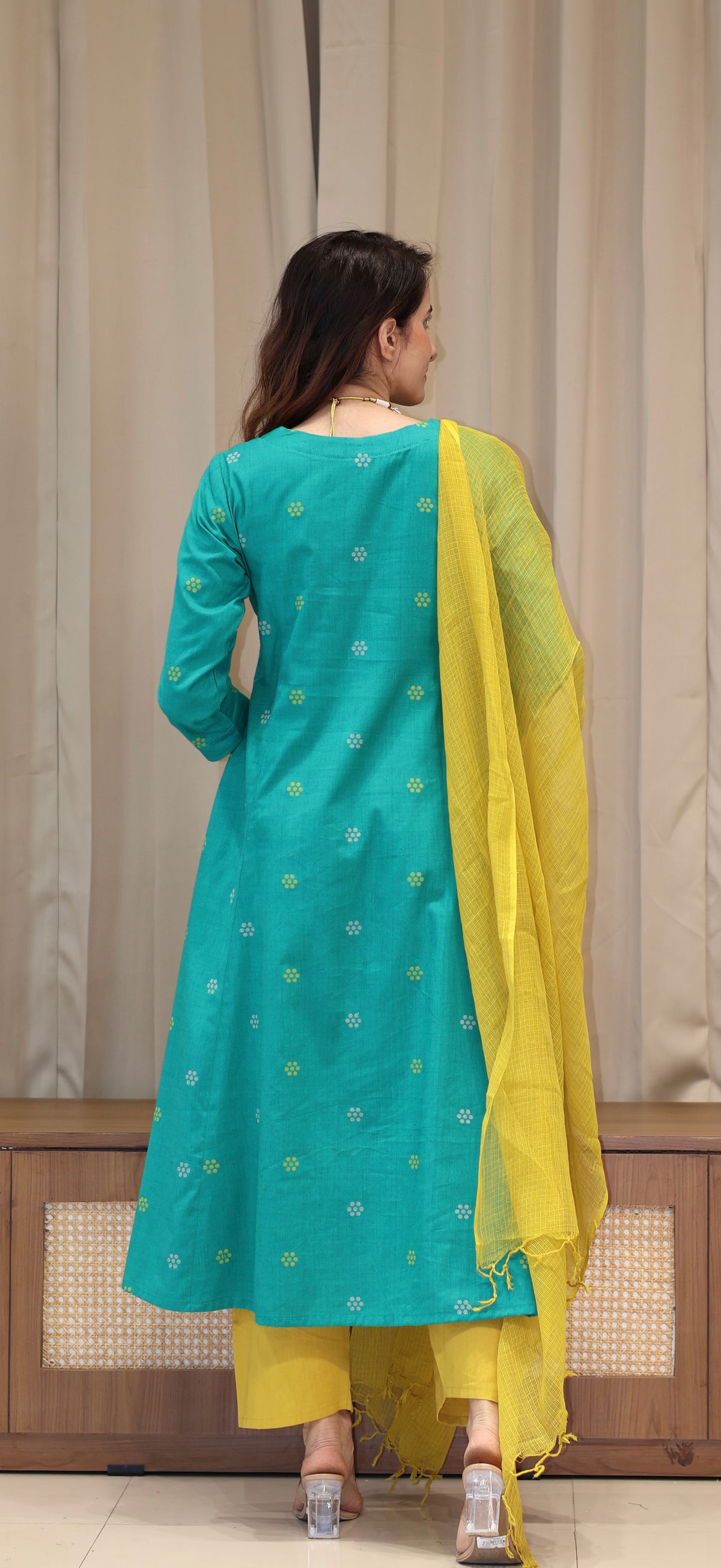 Nirjara Mercerised Cotton Handwoven Kurta - Turquoise