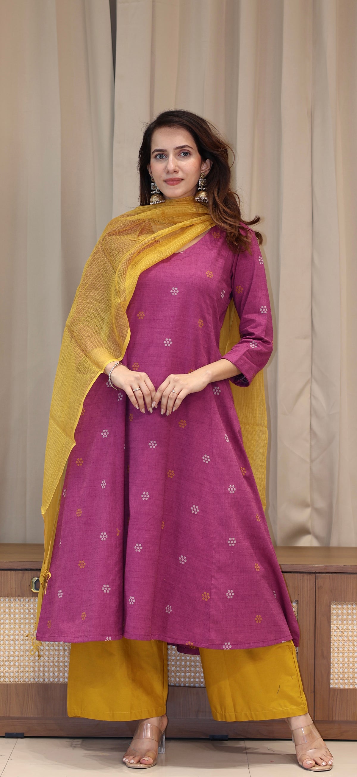 Natasha Mercerised Cotton Handwoven Kurta - Mauve