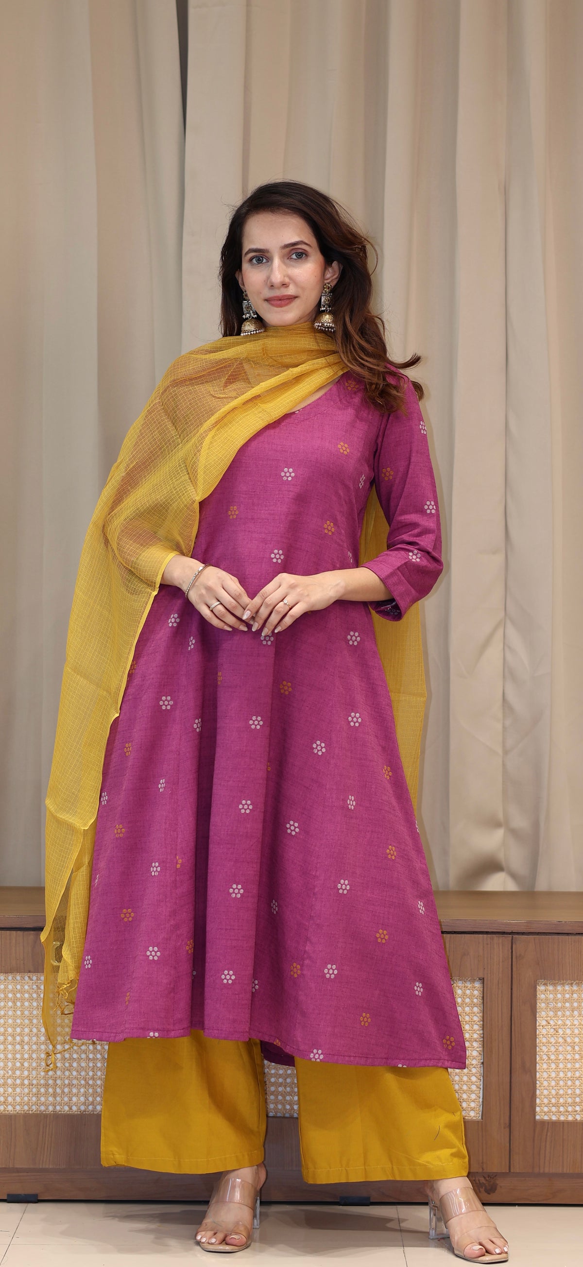 Natasha Mercerised Cotton Handwoven Kurta - Mauve