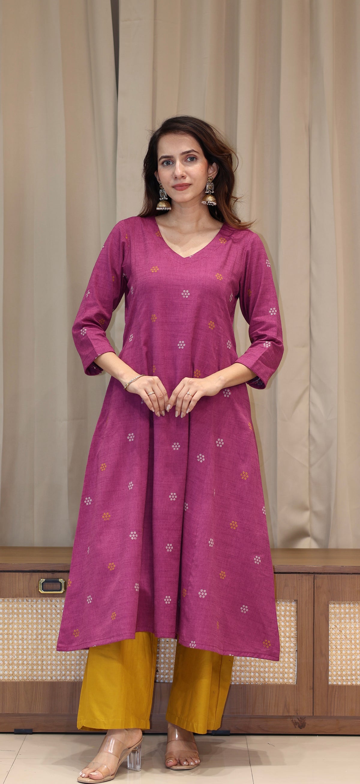 Natasha Mercerised Cotton Handwoven Kurta - Mauve