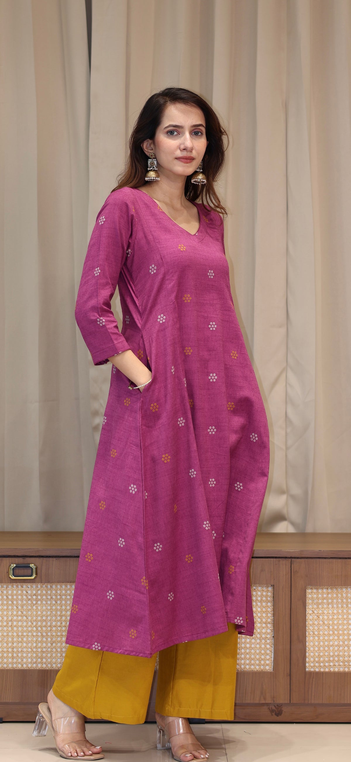 Natasha Mercerised Cotton Handwoven Kurta - Mauve