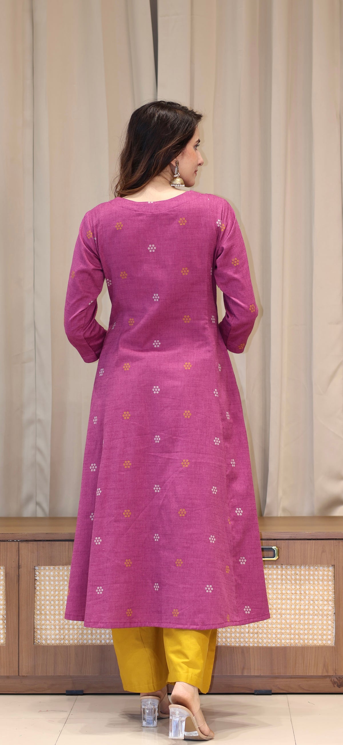 Natasha Mercerised Cotton Handwoven Kurta - Mauve