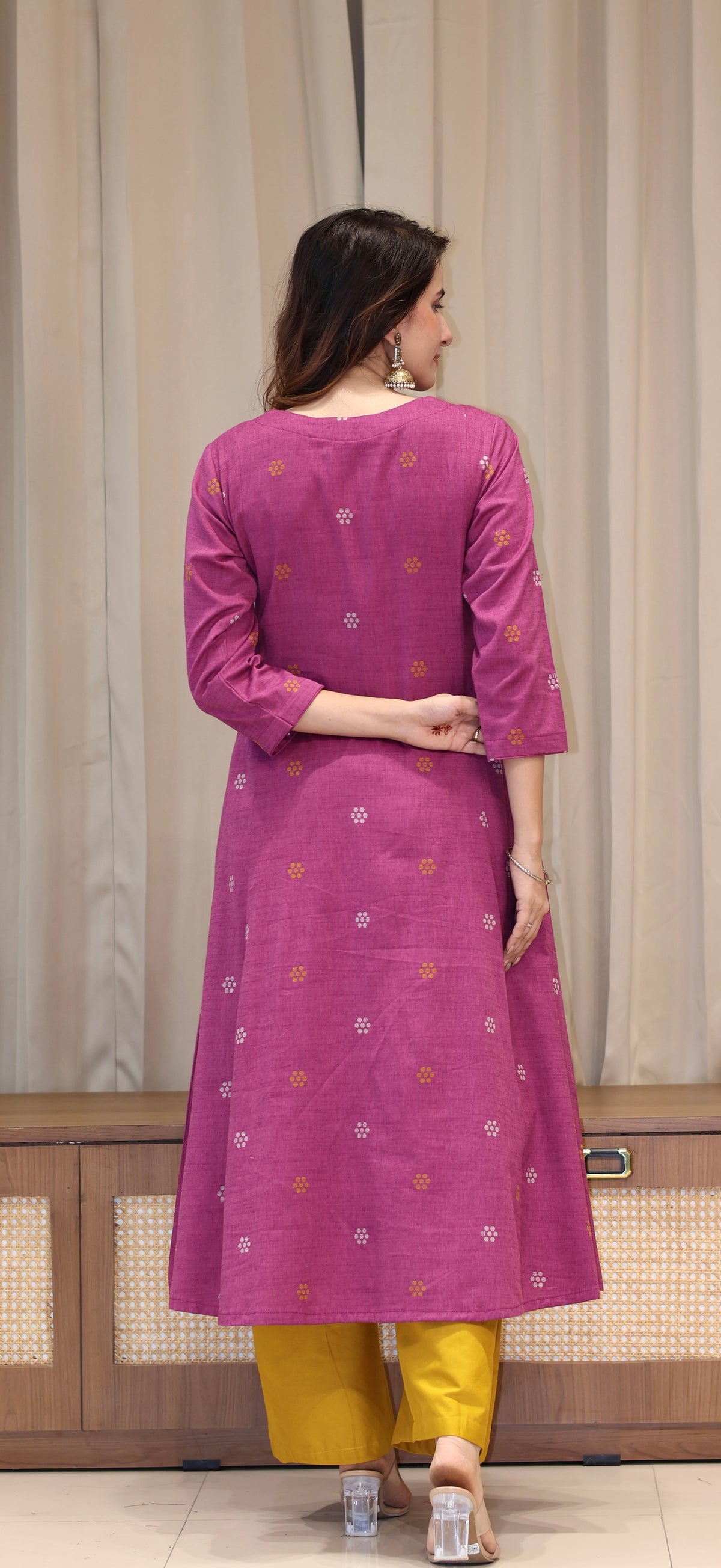 Natasha Mercerised Cotton Handwoven Kurta - Mauve
