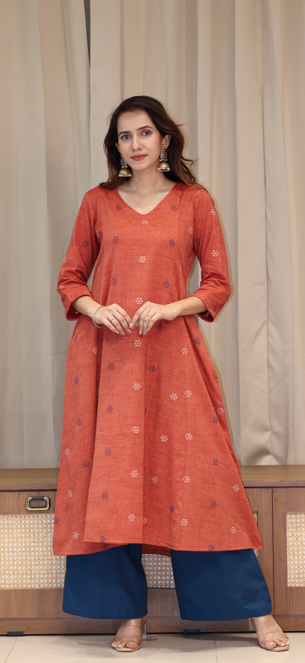 Sejal Mercerised Cotton Handwoven Kurta - Peachish Pink