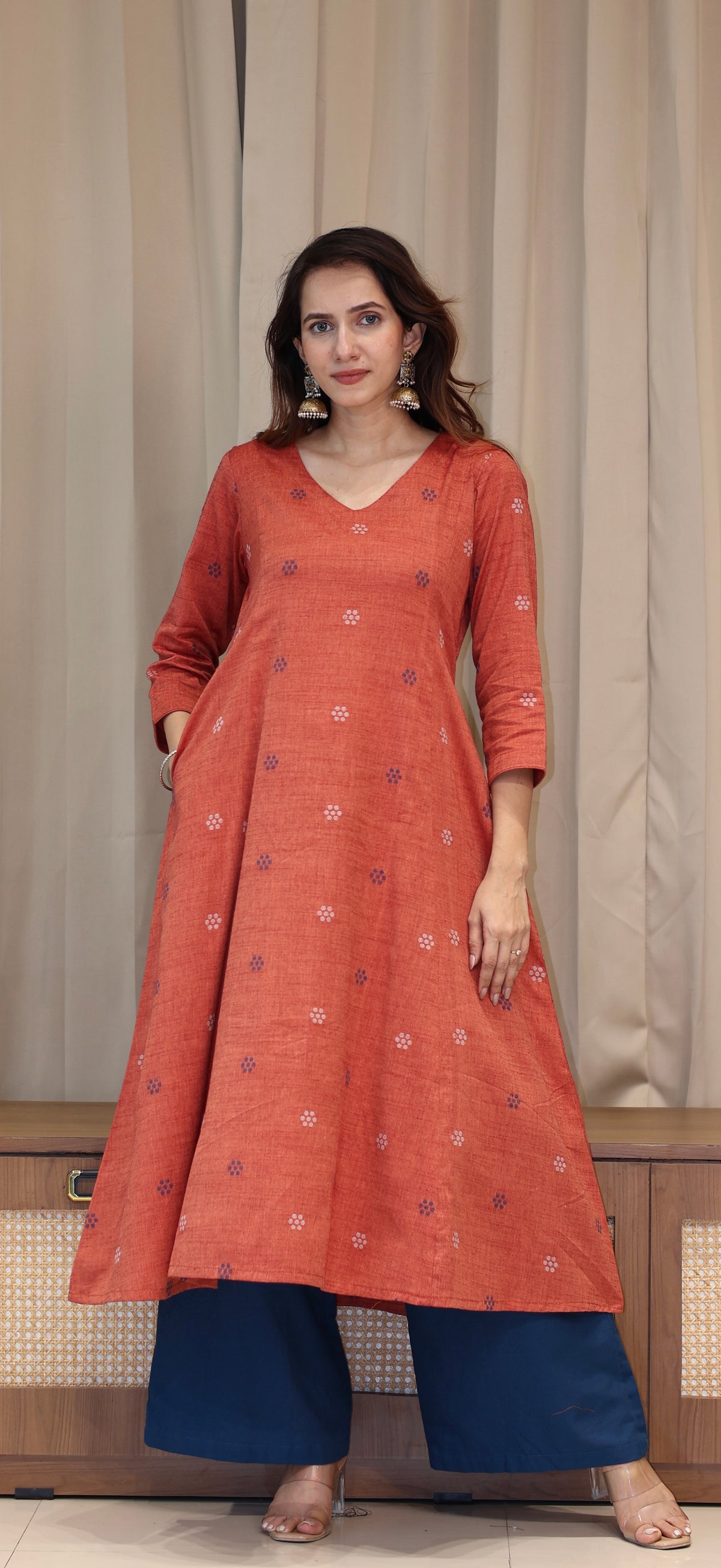 Sejal Mercerised Cotton Handwoven Kurta - Peachish Pink