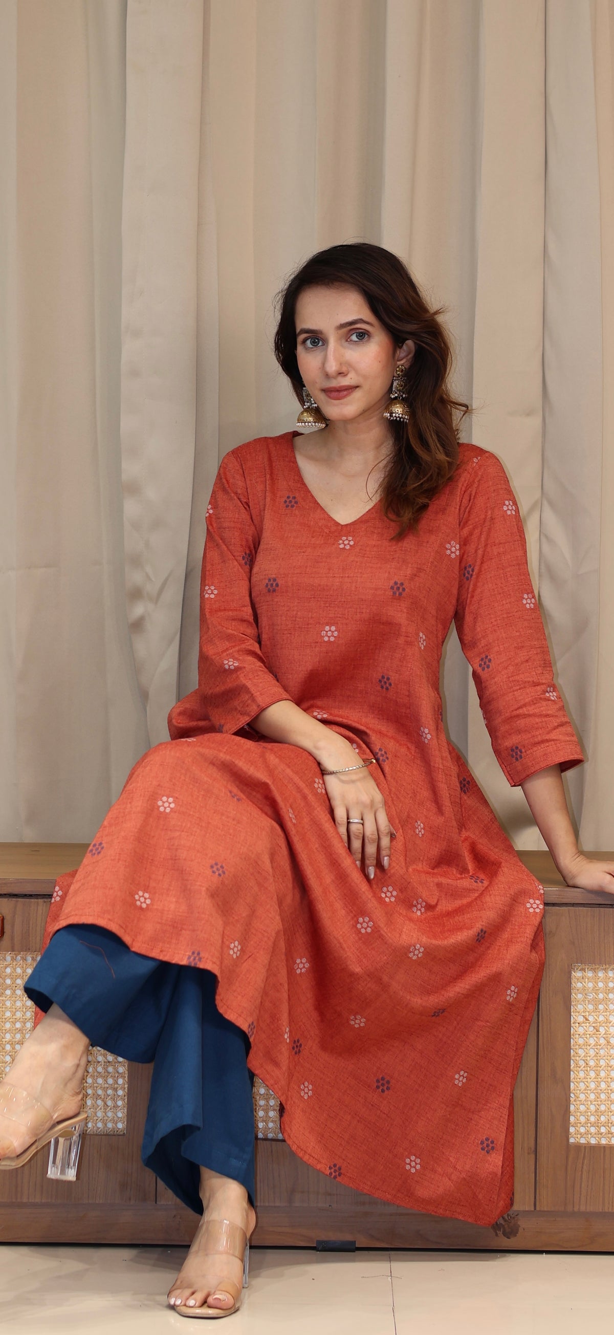 Sejal Mercerised Cotton Handwoven Kurta - Peachish Pink