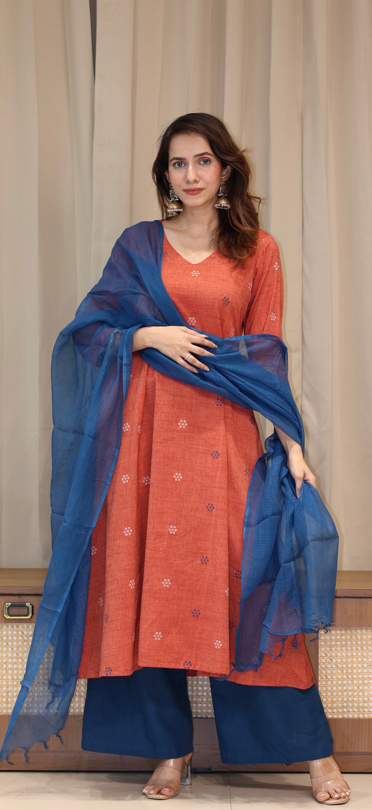 Sejal Mercerised Cotton Handwoven Kurta - Peachish Pink