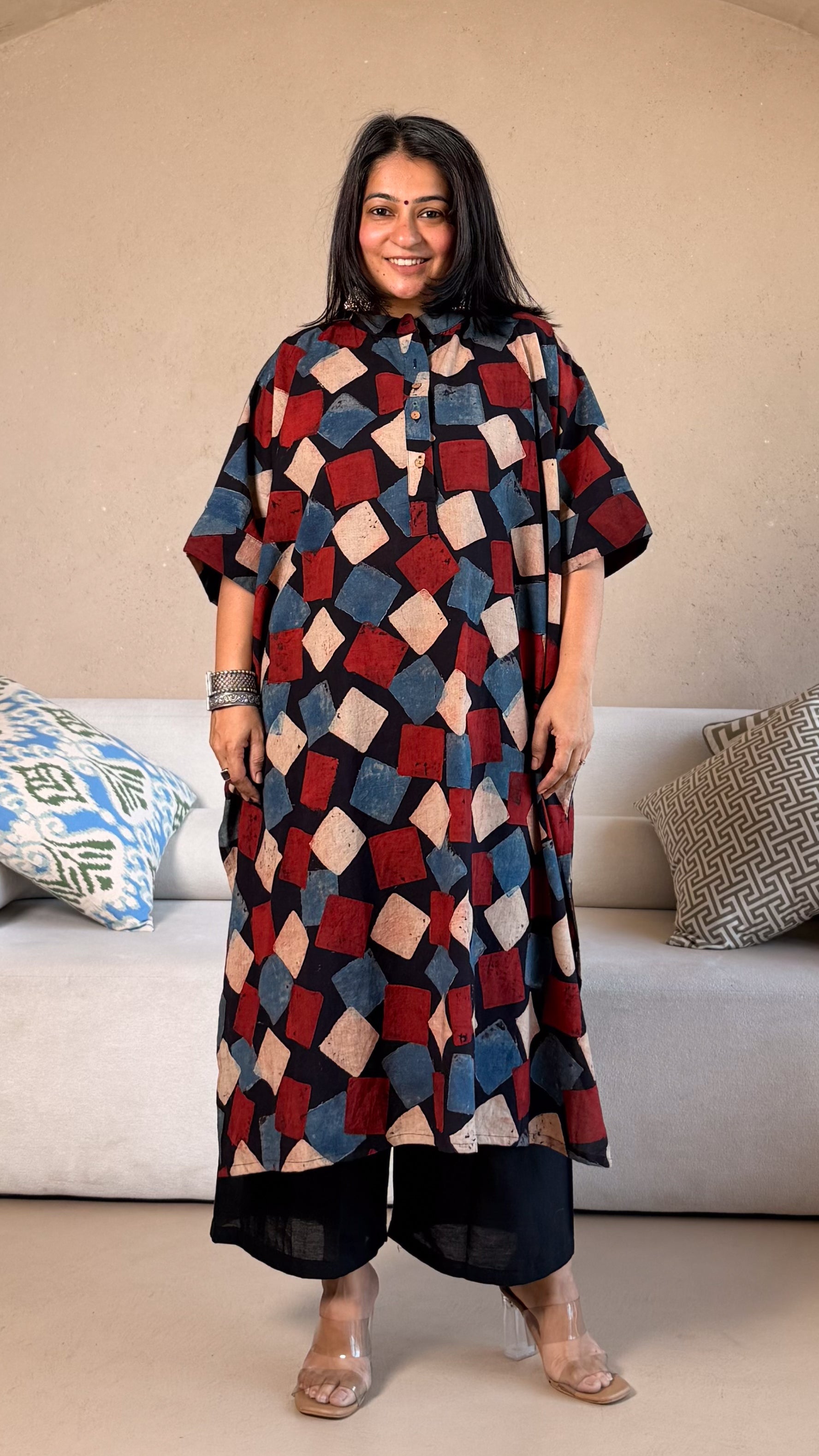 August Ajrakh Cotton Kaftan Co-ord - Black