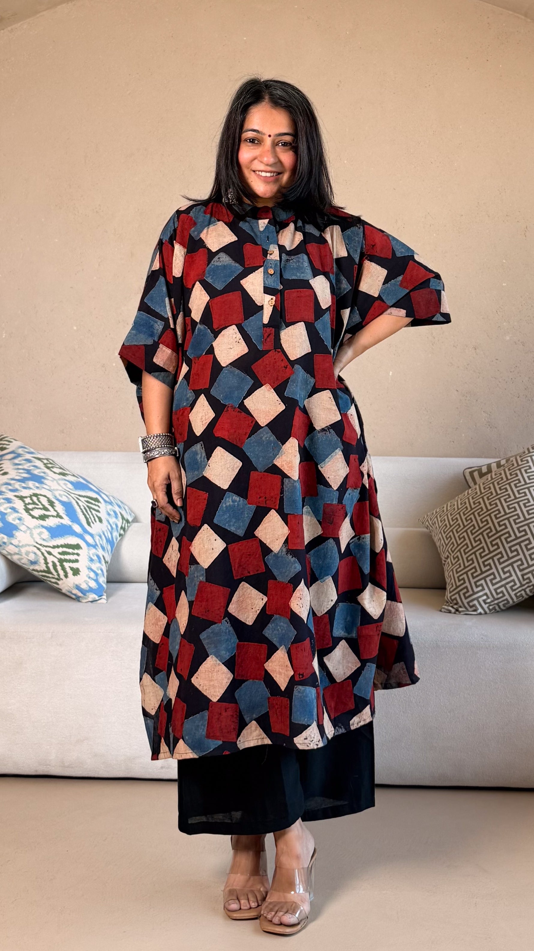 August Ajrakh Cotton Kaftan Co-ord - Black