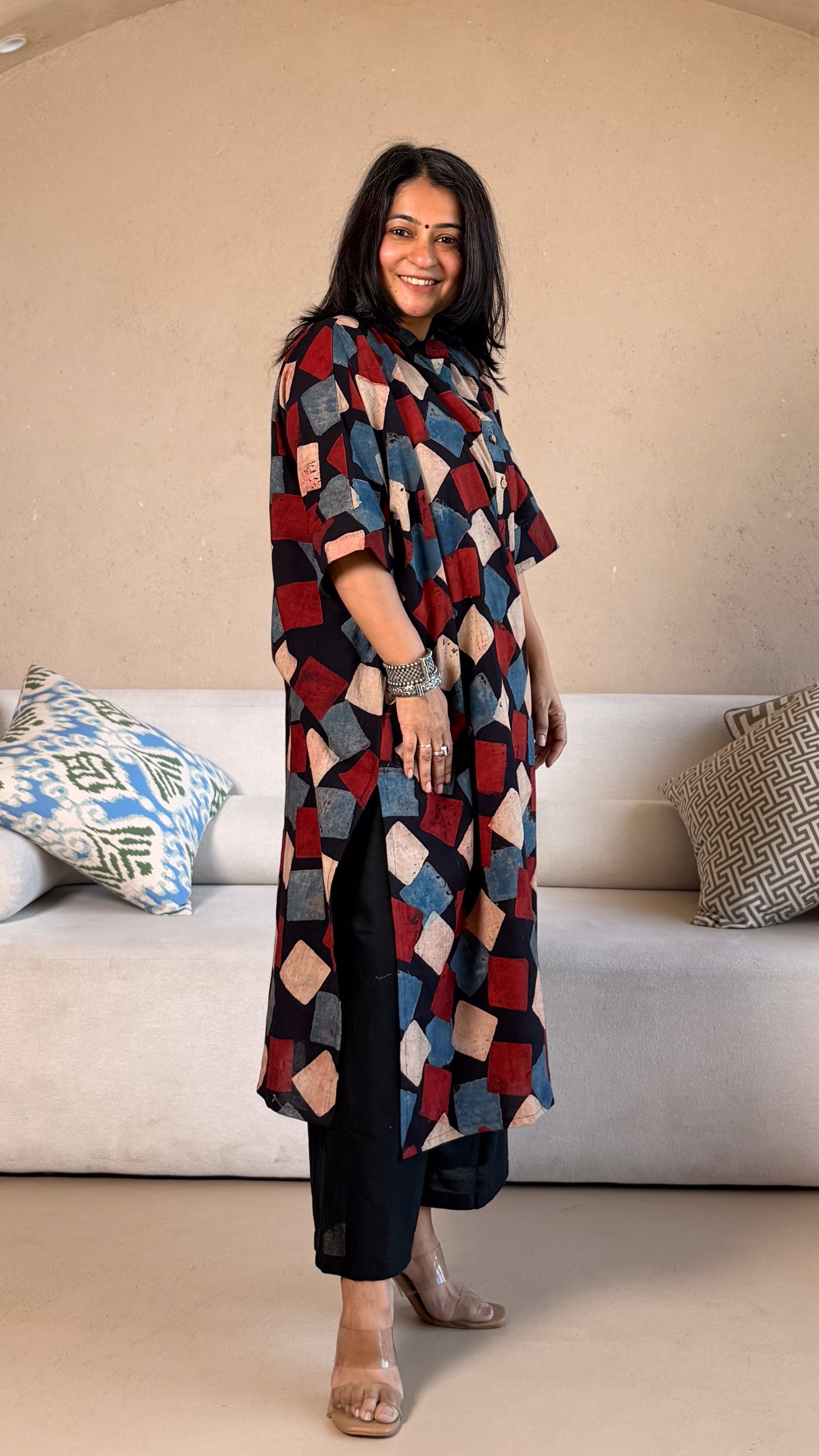August Ajrakh Cotton Kaftan Co-ord - Black