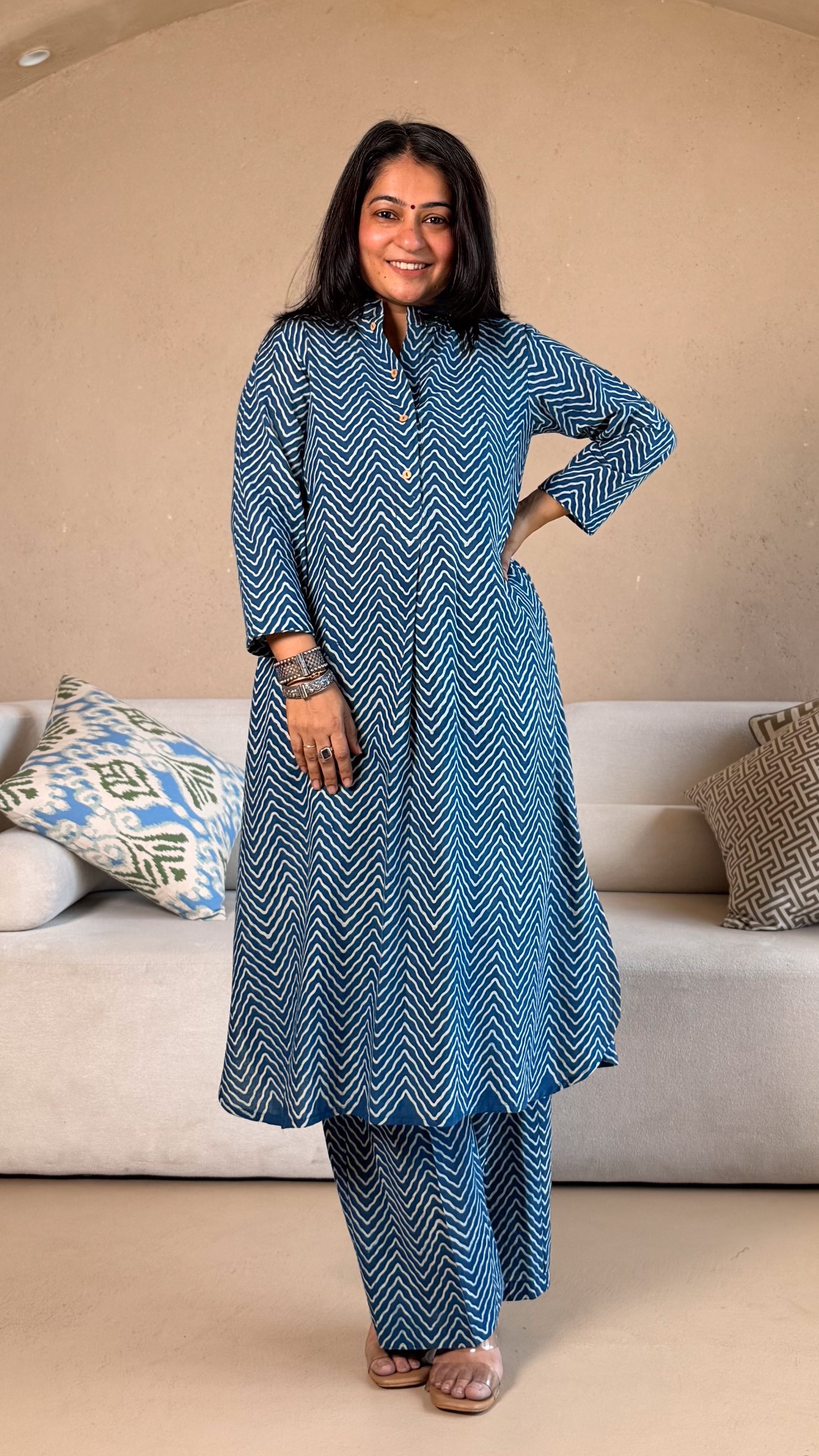 Indigo Zig Zag Cotton Co-ord