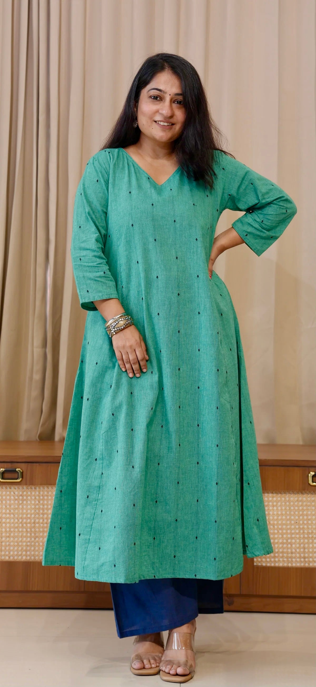 Sarika Handwoven Cotton Kurta - Turquoise