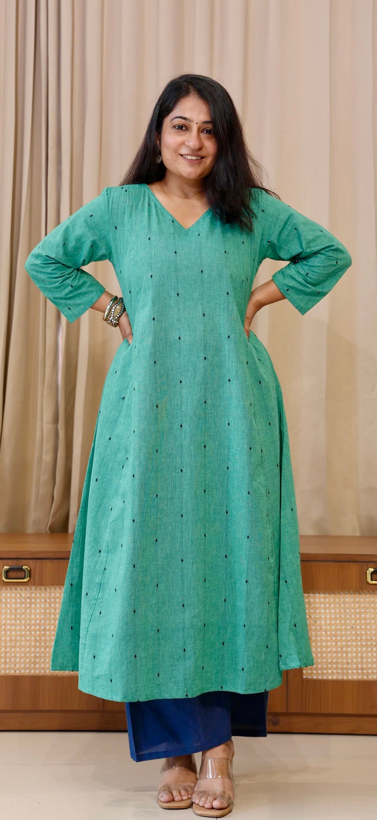 Sarika Handwoven Cotton Kurta - Turquoise