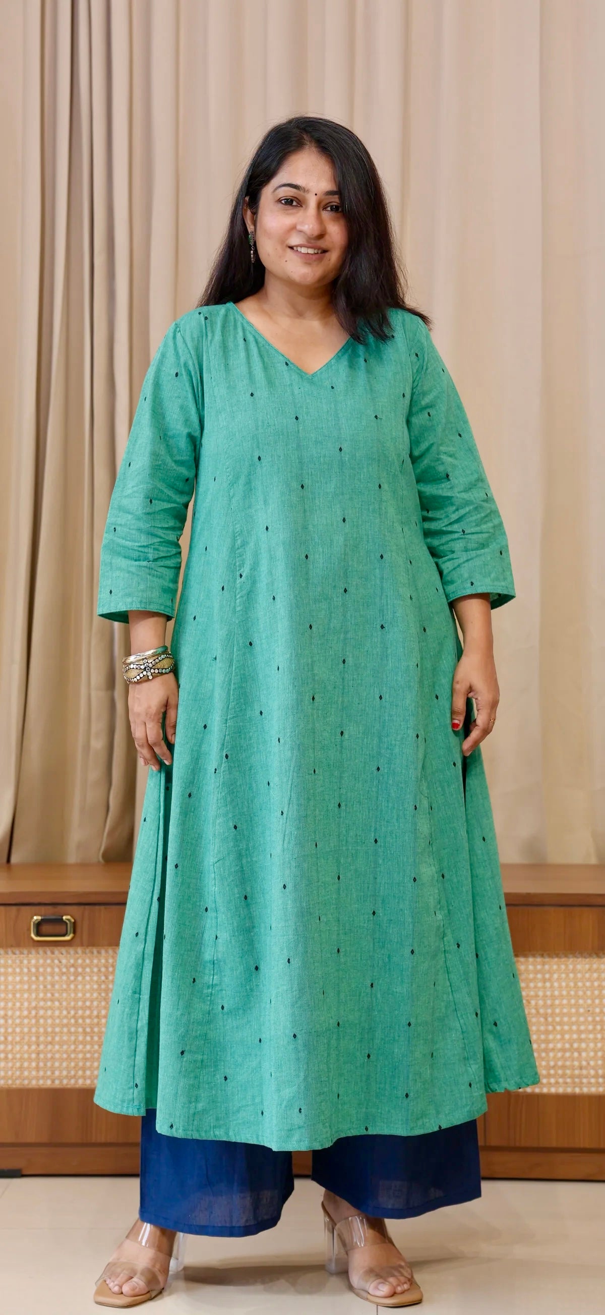 Sarika Handwoven Cotton Kurta - Turquoise