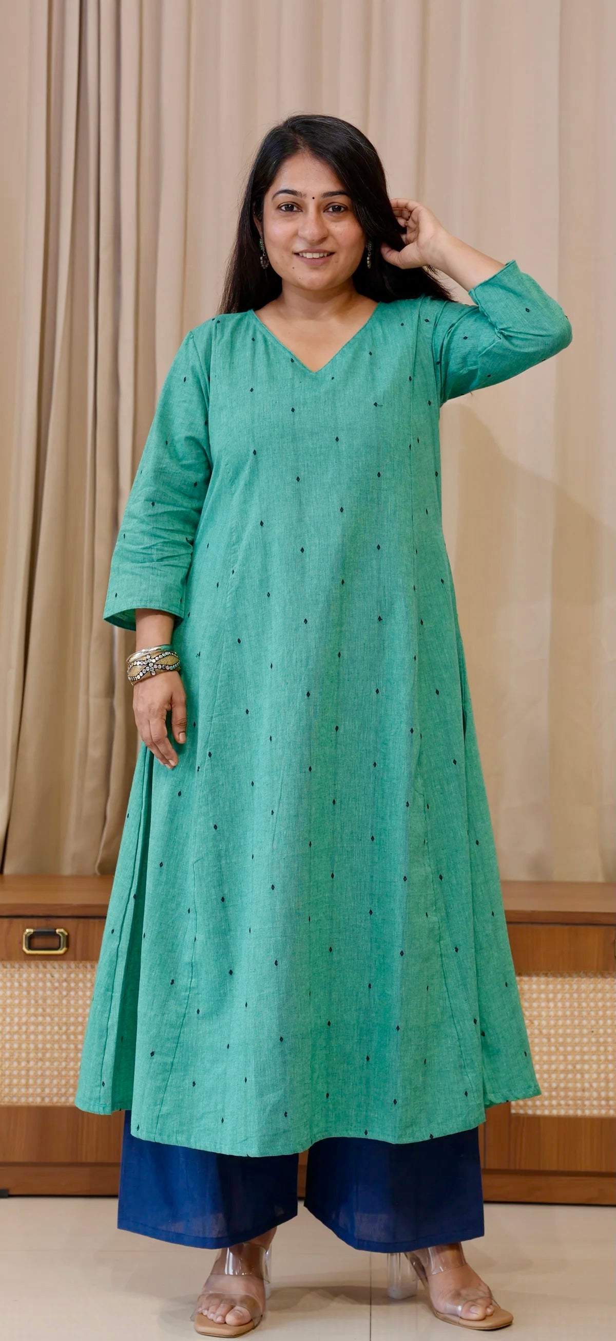 Sarika Handwoven Cotton Kurta - Turquoise