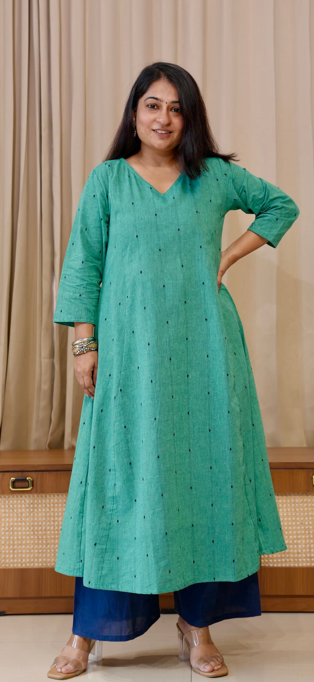 Sarika Handwoven Cotton Kurta - Turquoise