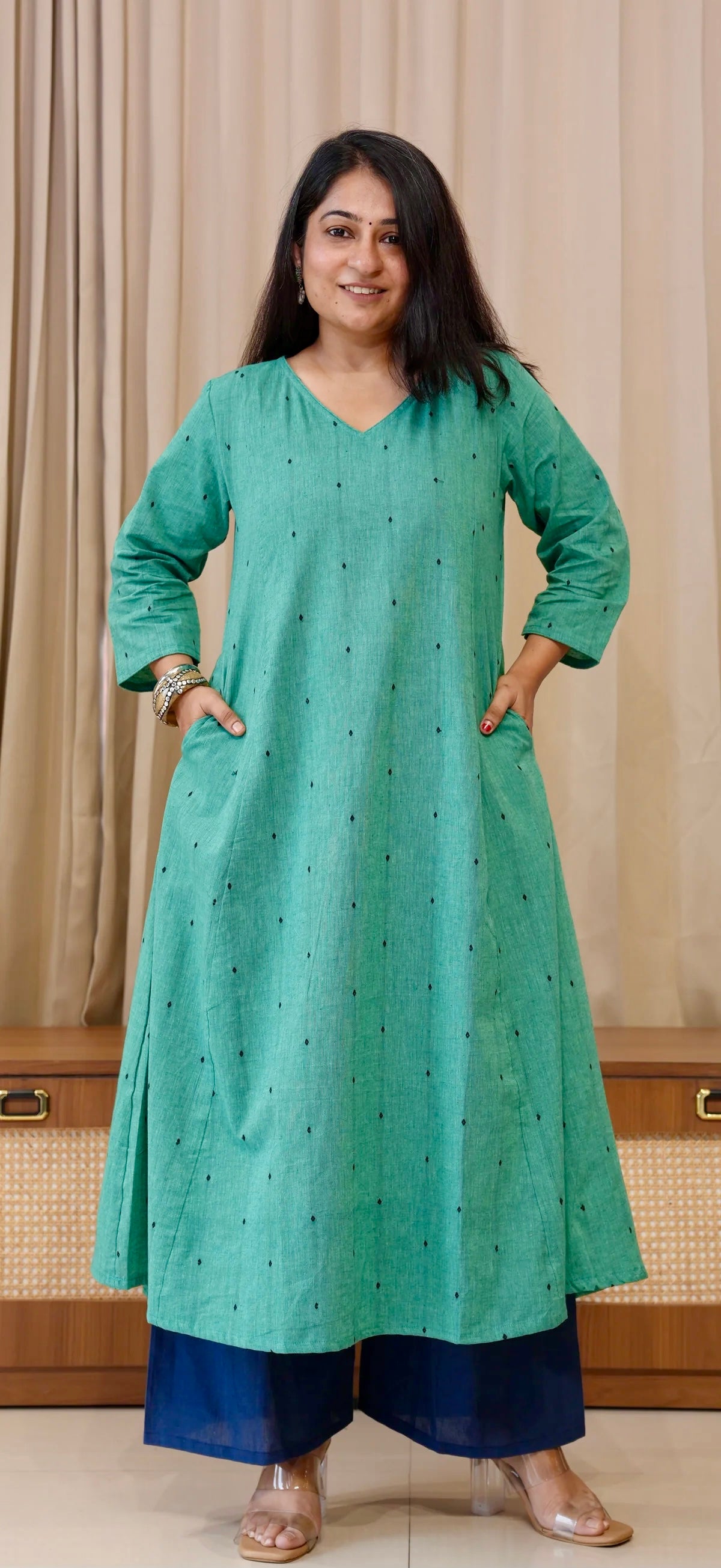 Sarika Handwoven Cotton Kurta - Turquoise