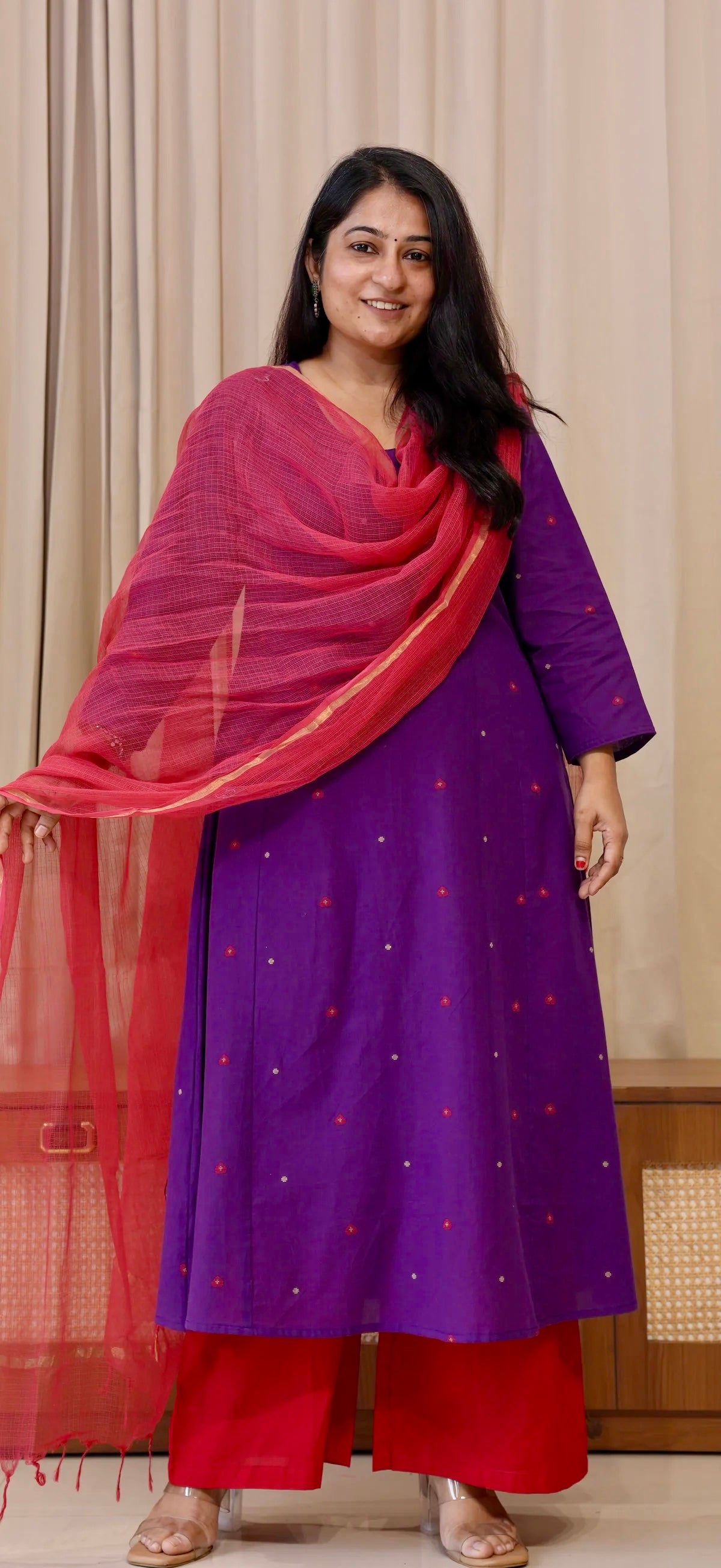 Hearts Handwoven Cotton Kurta - Purple