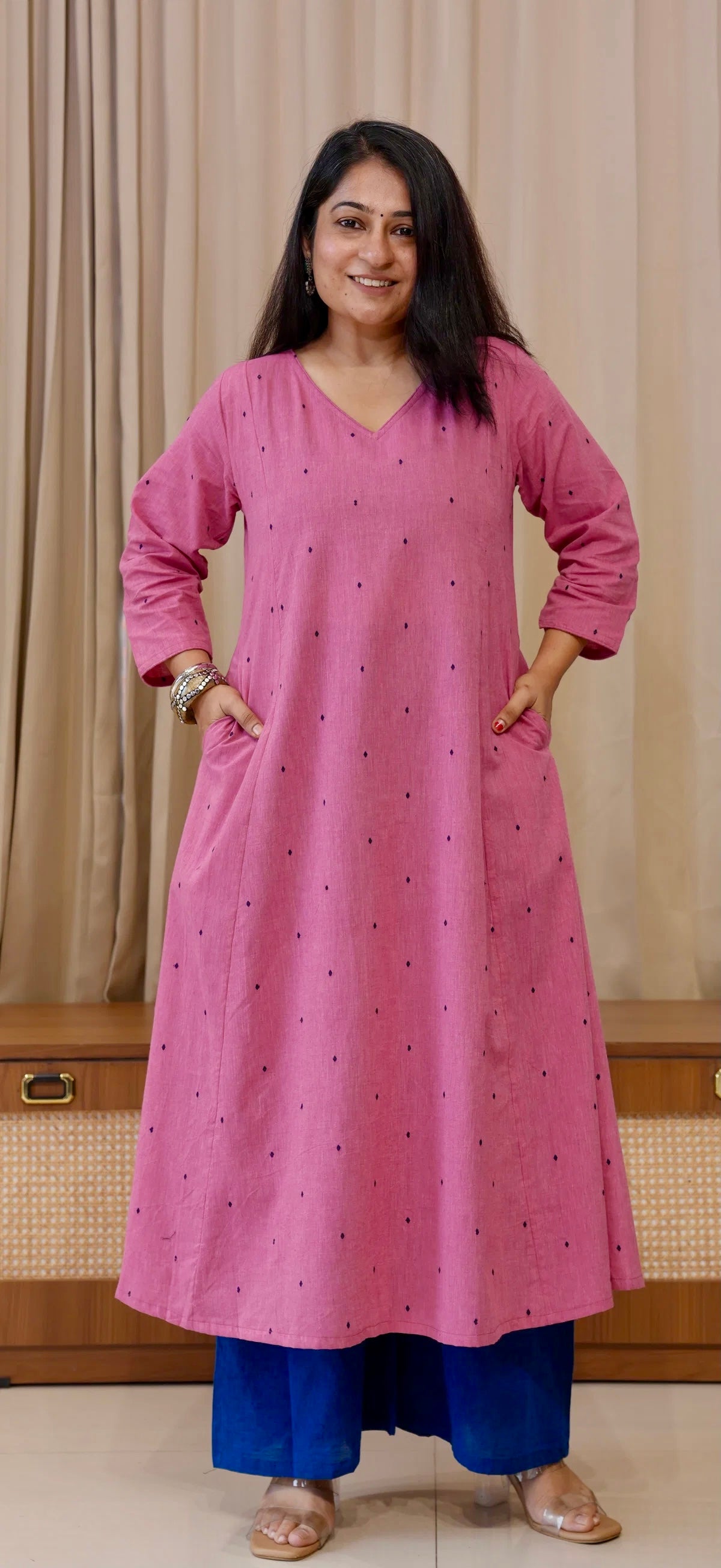 Huma Handwoven Cotton Kurta - Pink