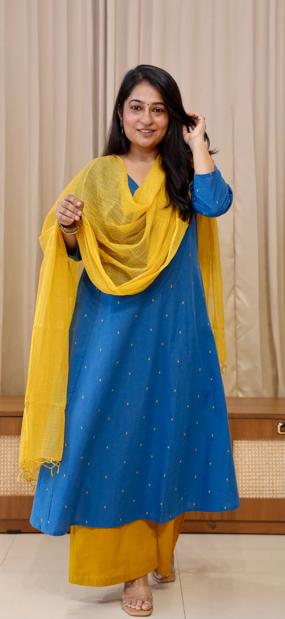 Anjali Handwoven Cotton Kurta - Denim Blue