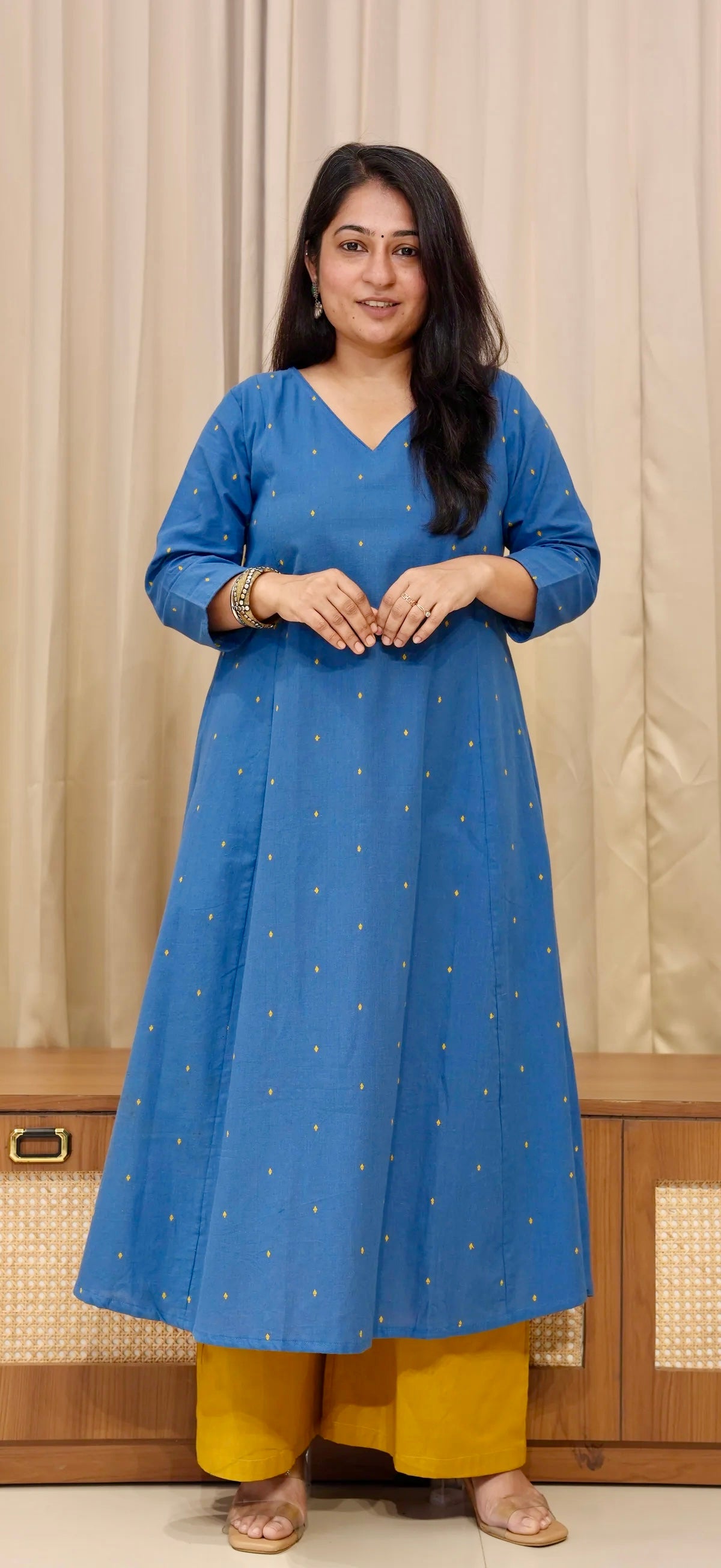 Anjali Handwoven Cotton Kurta - Denim Blue